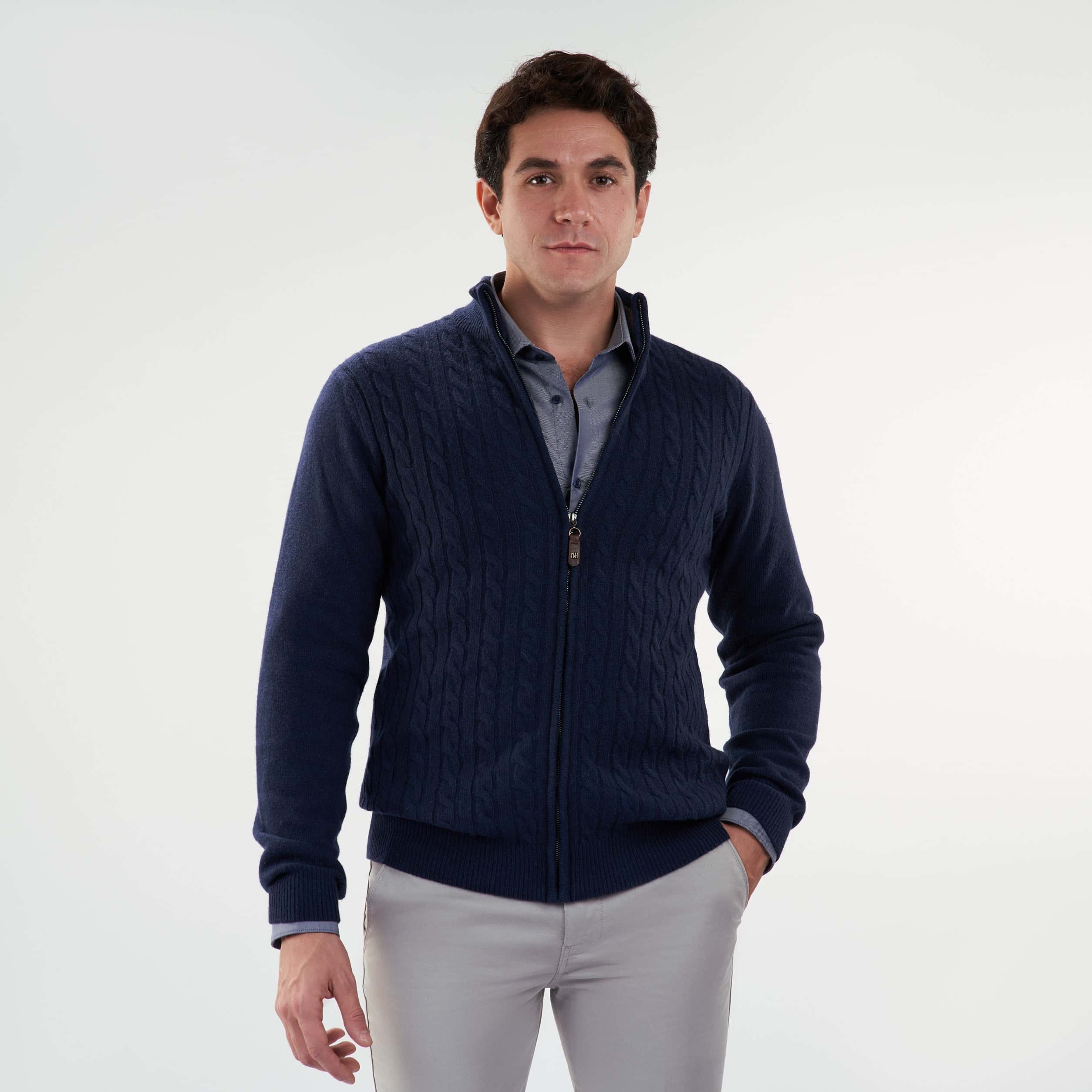 Navy Pullover-Jacket Zipper Cable(11) - nagahomme