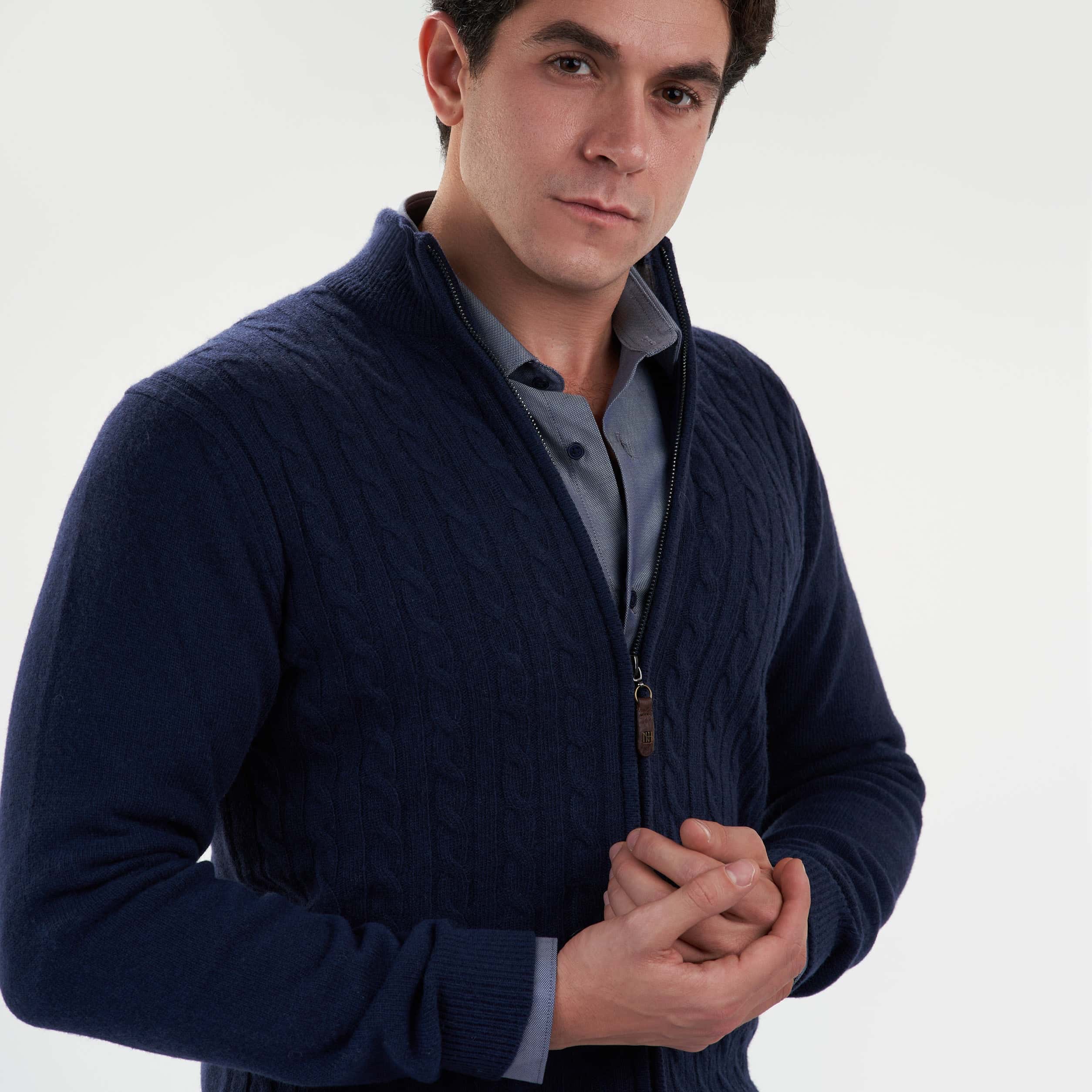 Navy Pullover-Jacket Zipper Cable(11) - nagahomme