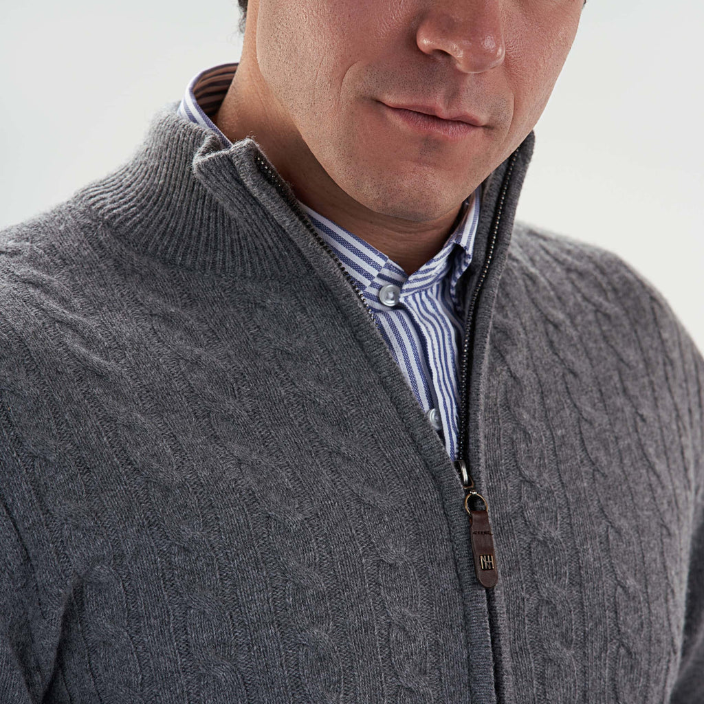 Grey Pullover-Jacket Zipper Cable(11) - nagahomme