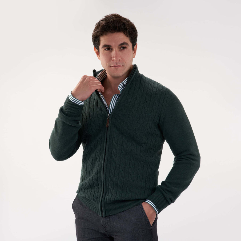 Olive Pullover-Jacket Zipper Cable(11) - nagahomme