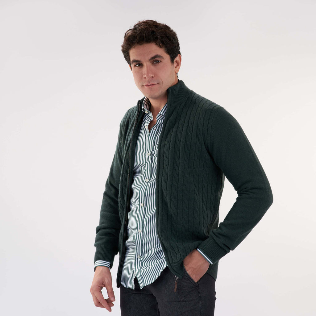 Olive Pullover-Jacket Zipper Cable(11) - nagahomme