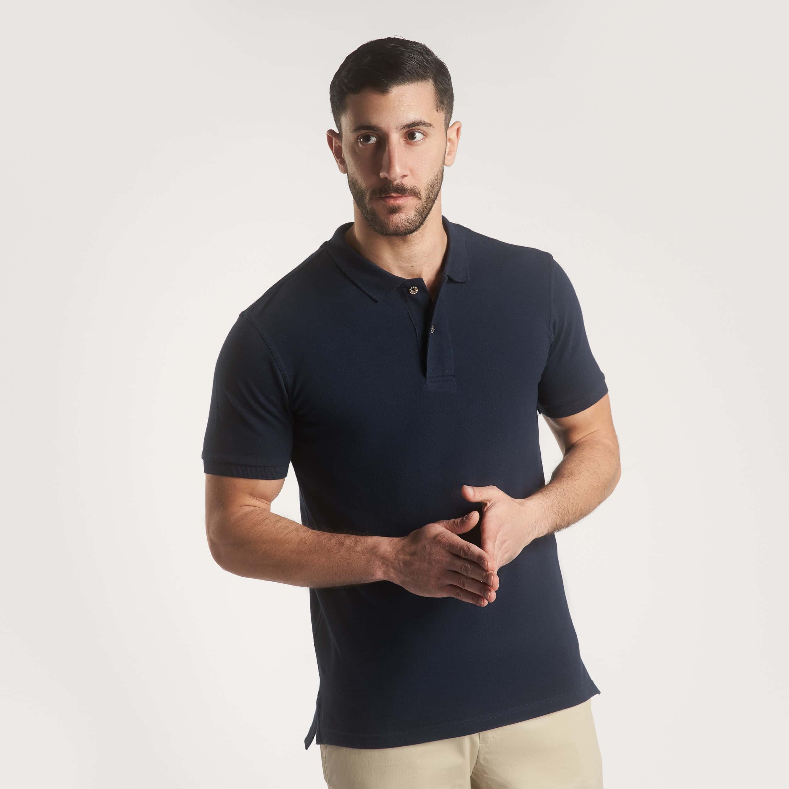 Navy Plain Short Sleeves Polo|(103) - nagahomme Main image