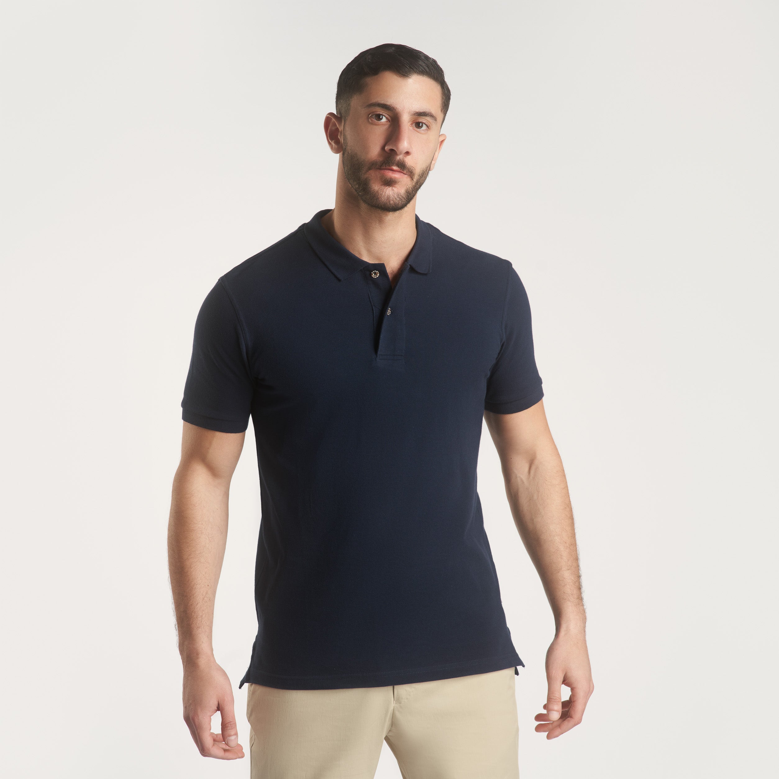 Navy Plain Short Sleeves Polo|(01)
