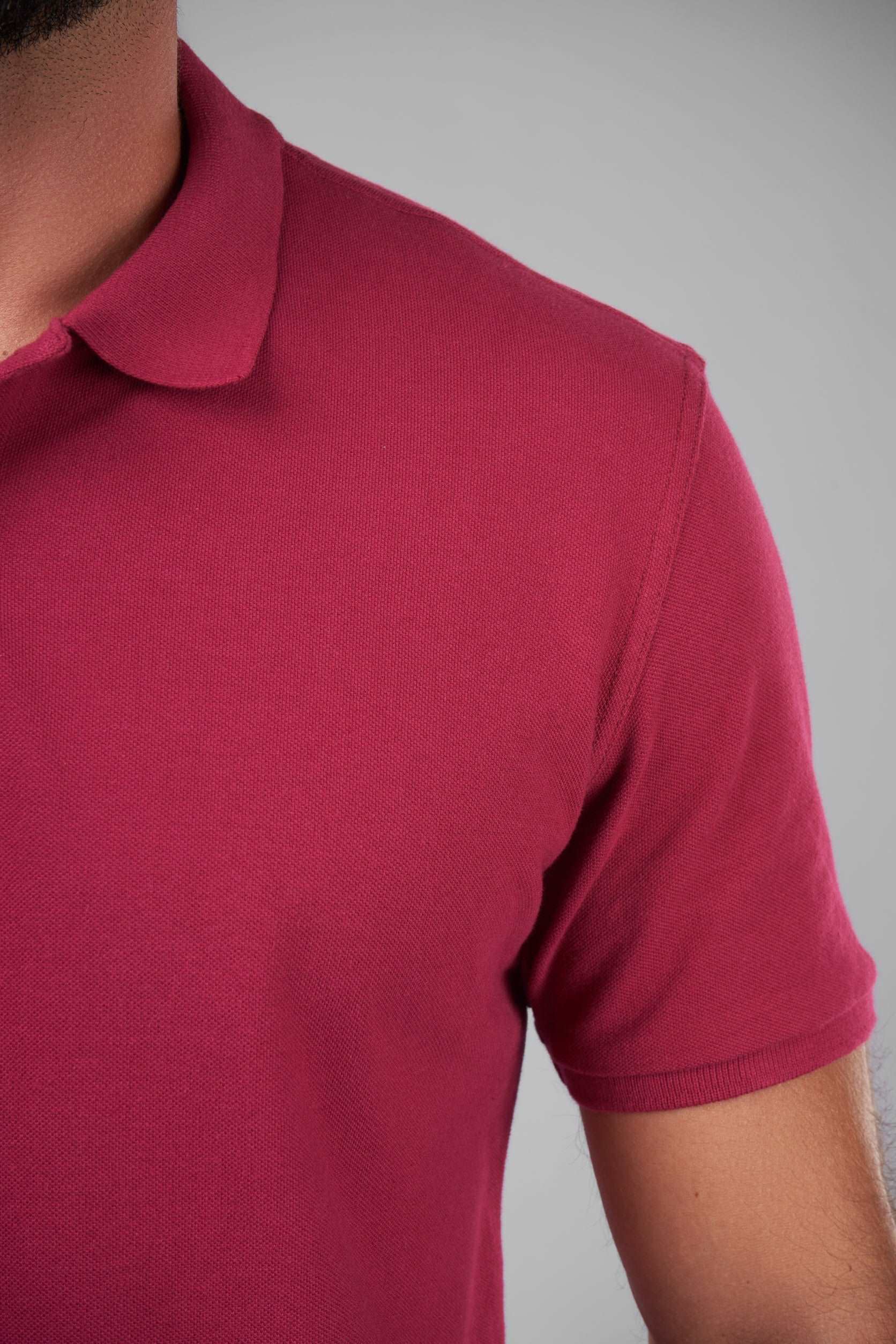 Dark Red Plain Short Sleeves Polo(01)
