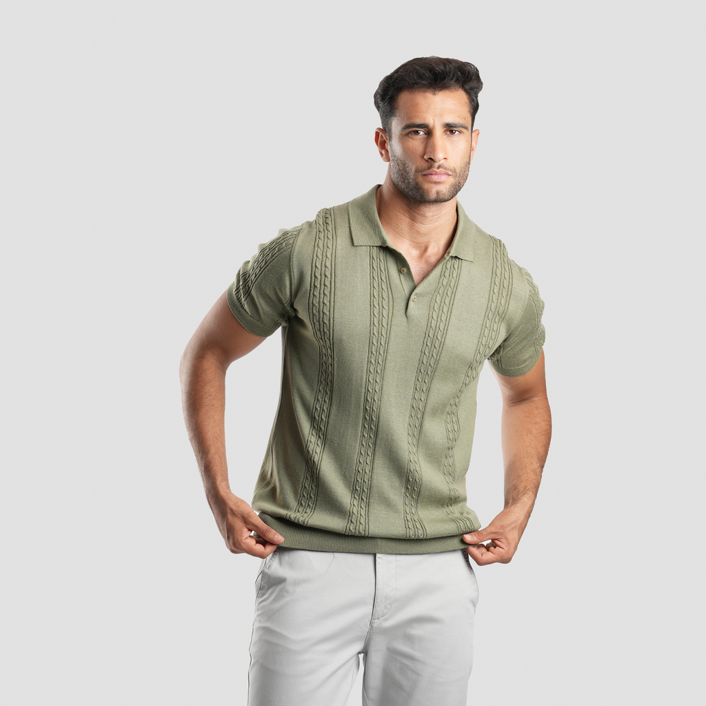 Olive Green Short Sleeves Polo - MPO130s - Naga Homme