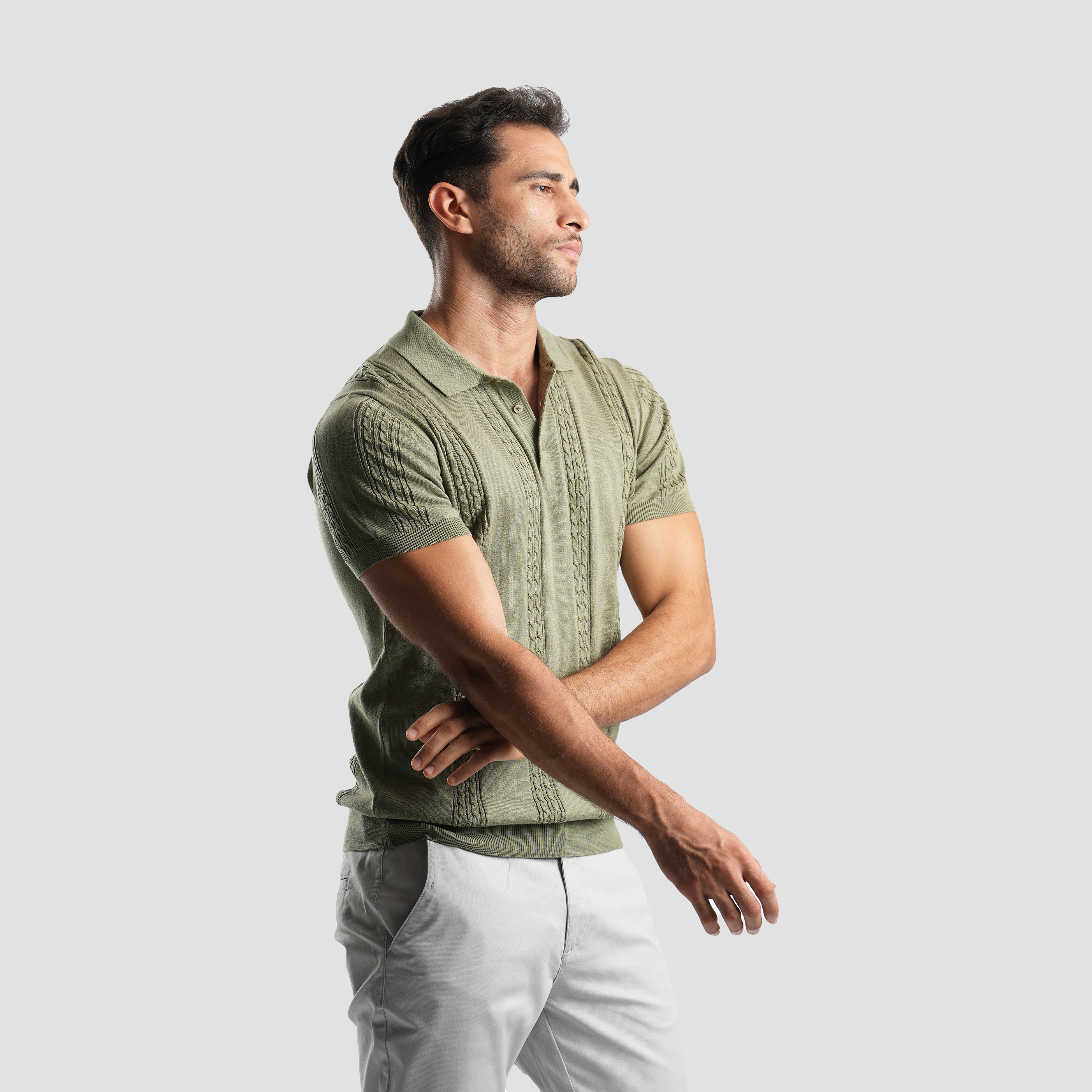 Olive Green Short Sleeves Polo - MPO130s - Naga Homme