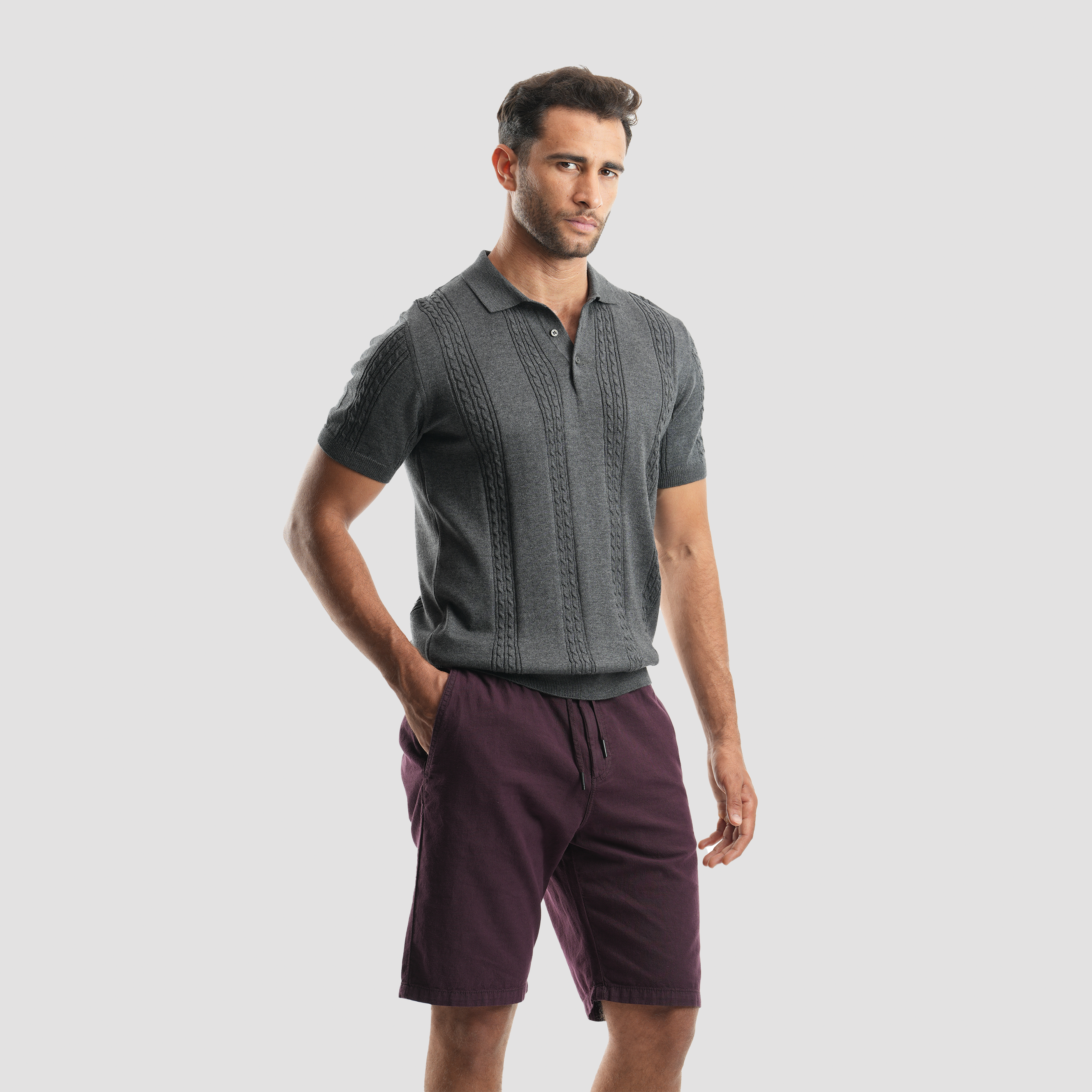 Charcoal chanee short sleeve polo-MPO130s - Naga Homme