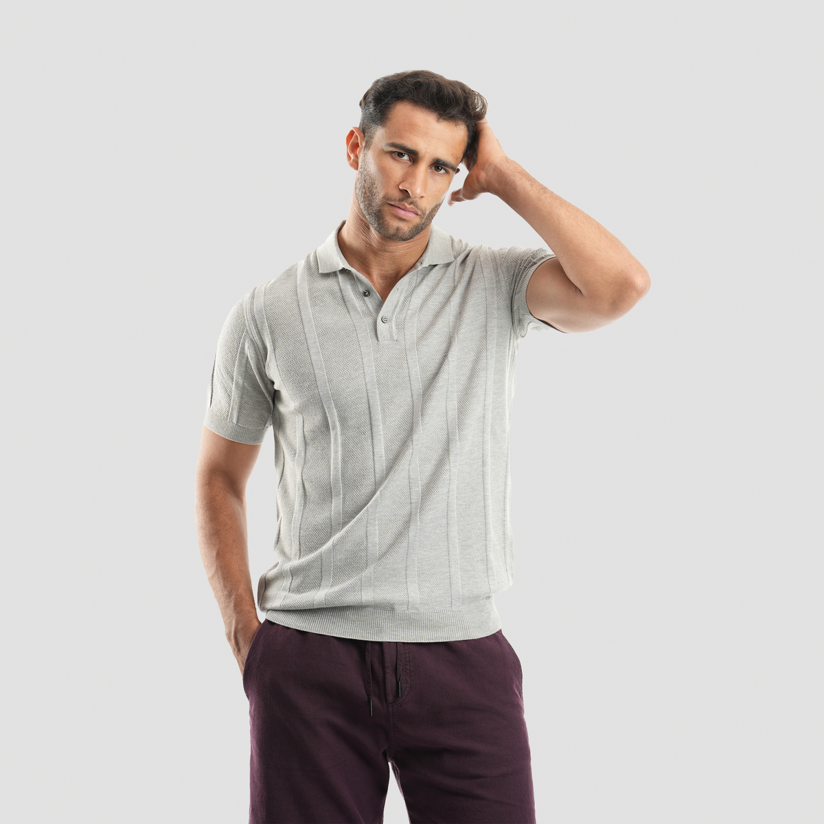 Men's short sleeve grey Polo-MPO132s - Naga Homme Main image