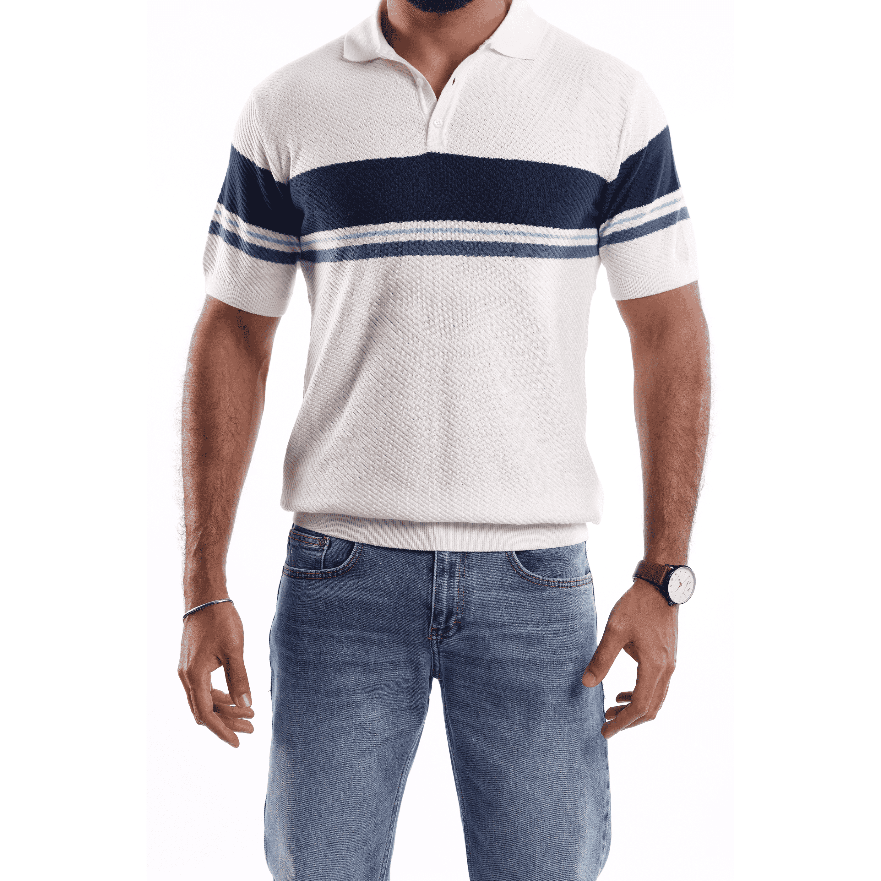 White strip  Short Sleeves Polo - MPO133s - nagahomme