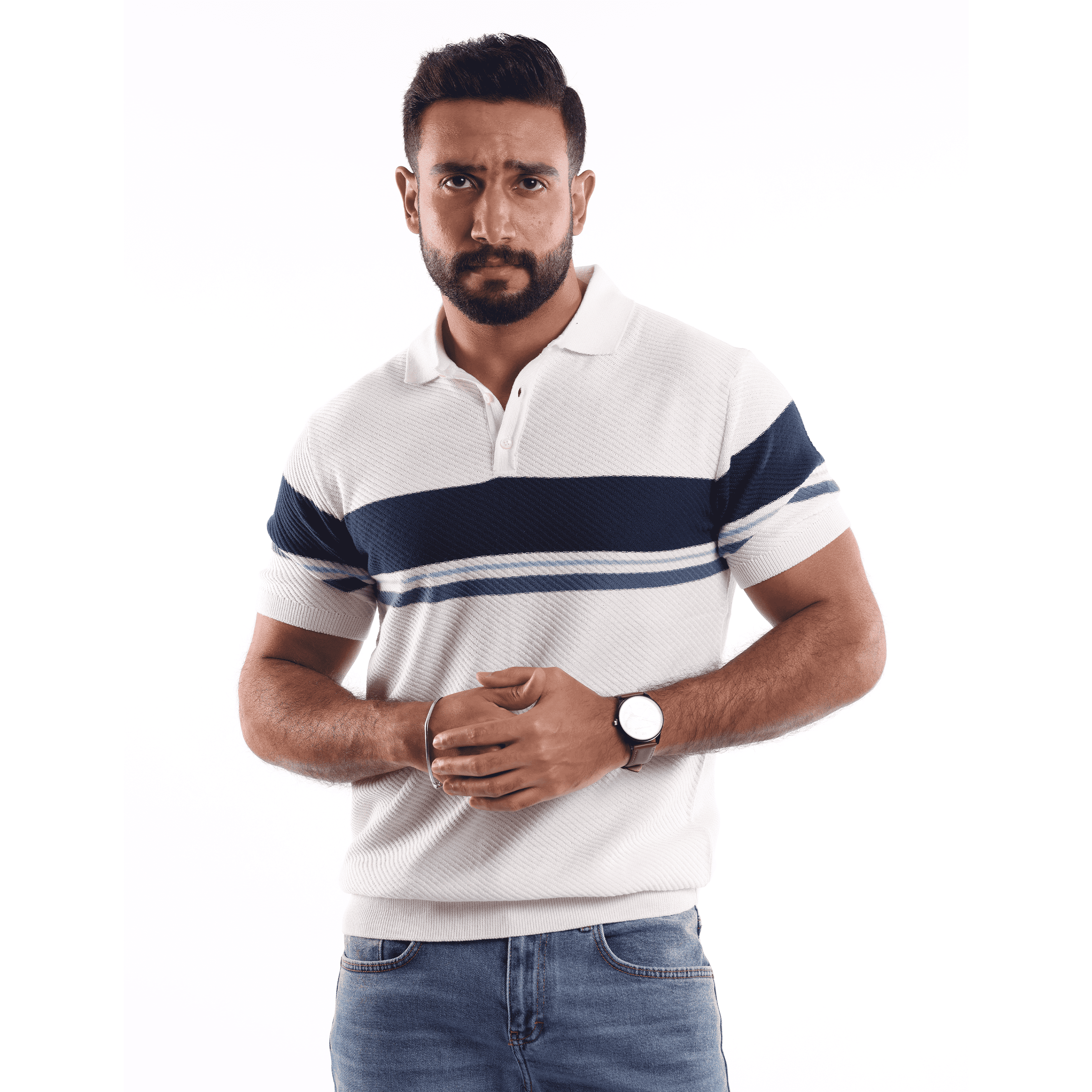 White strip  Short Sleeves Polo - MPO133s - nagahomme Main image