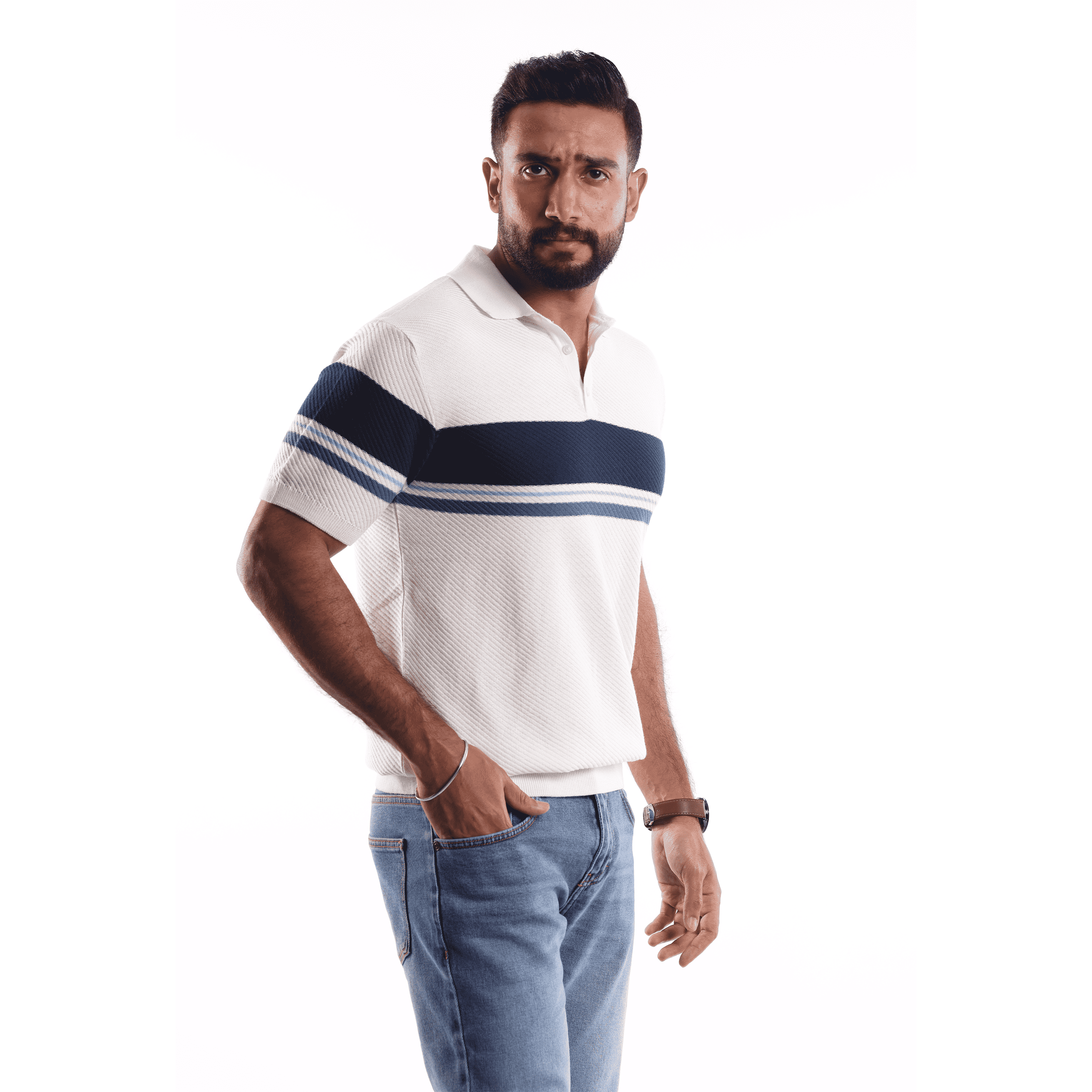 White strip  Short Sleeves Polo - MPO133s - nagahomme