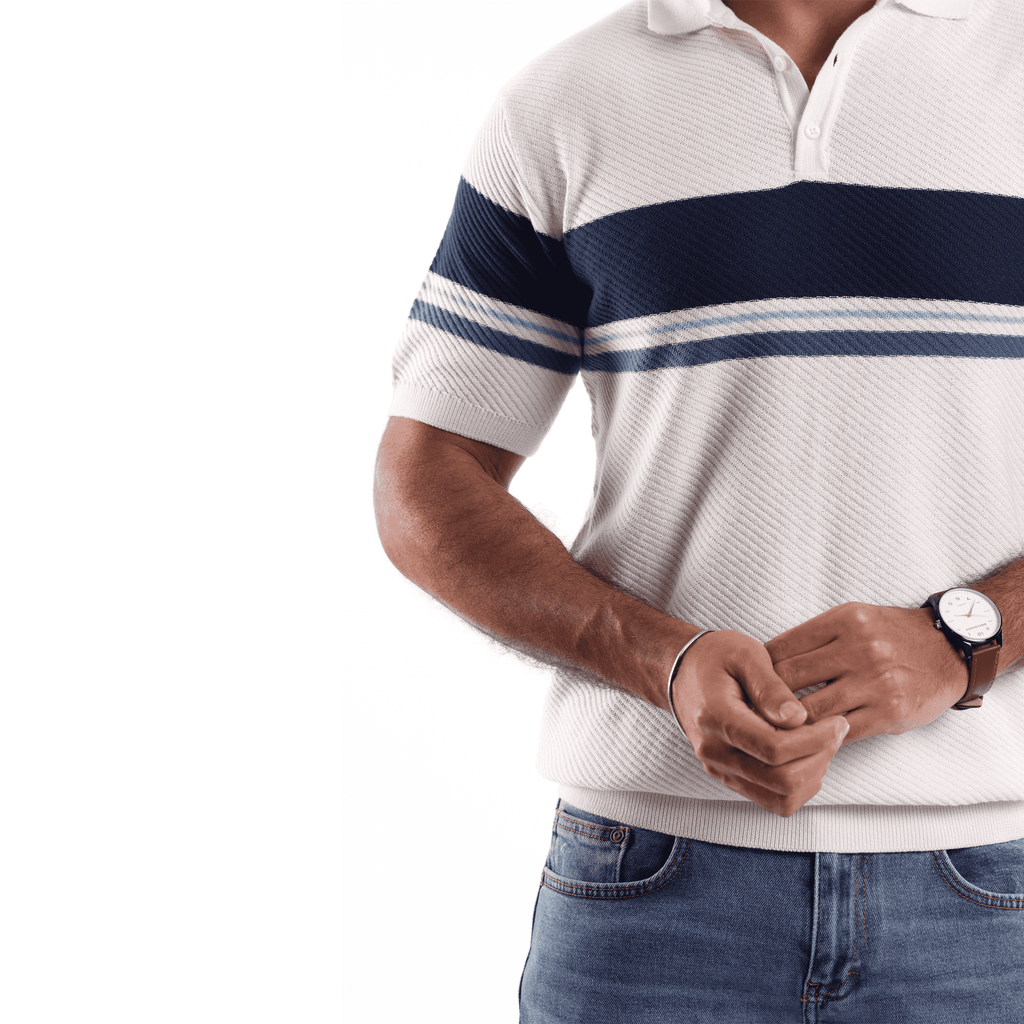 White strip  Short Sleeves Polo - MPO133s - nagahomme