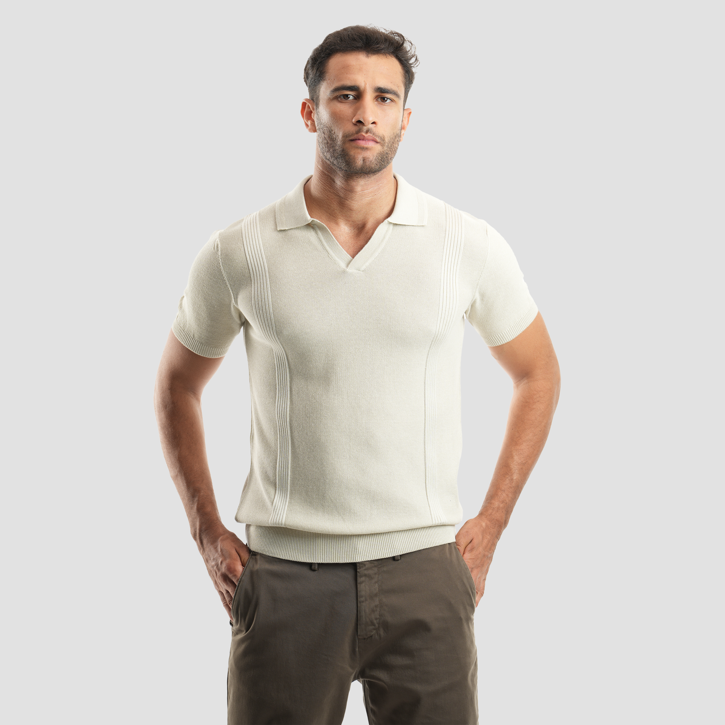 Light Beige short sleeve polo-MPO136s - Naga Homme Main image