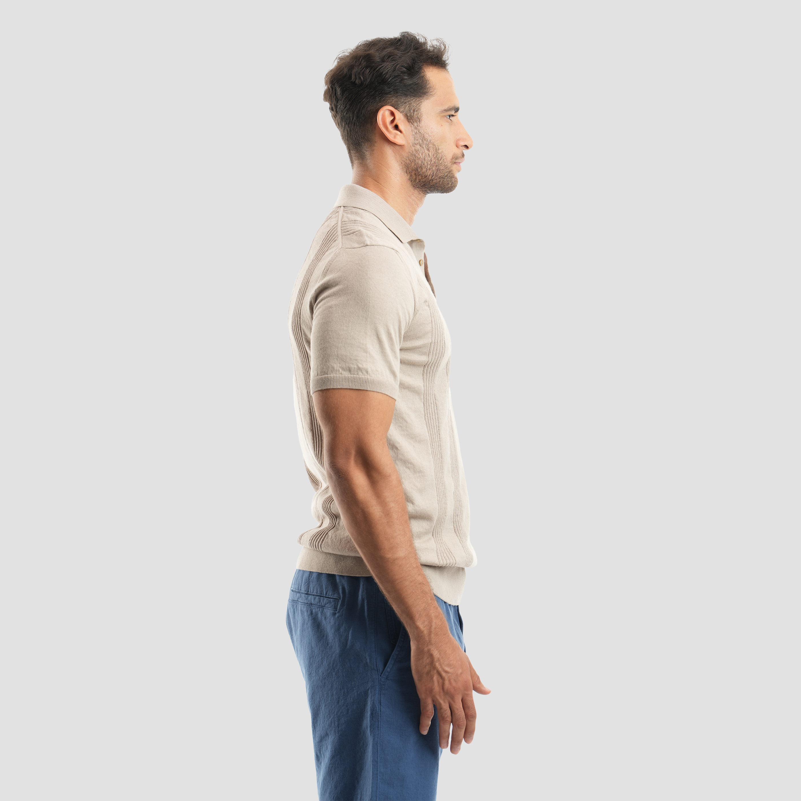 Beige short sleeve polo shirt-MPO135 S