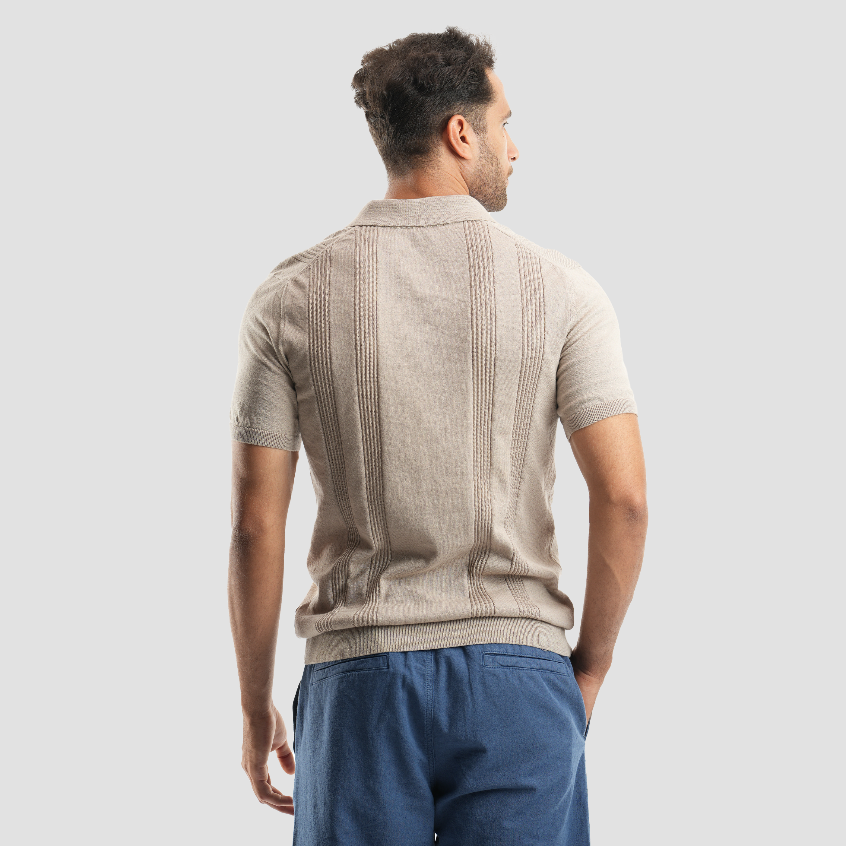 Beige short sleeve polo shirt-MPO135 S