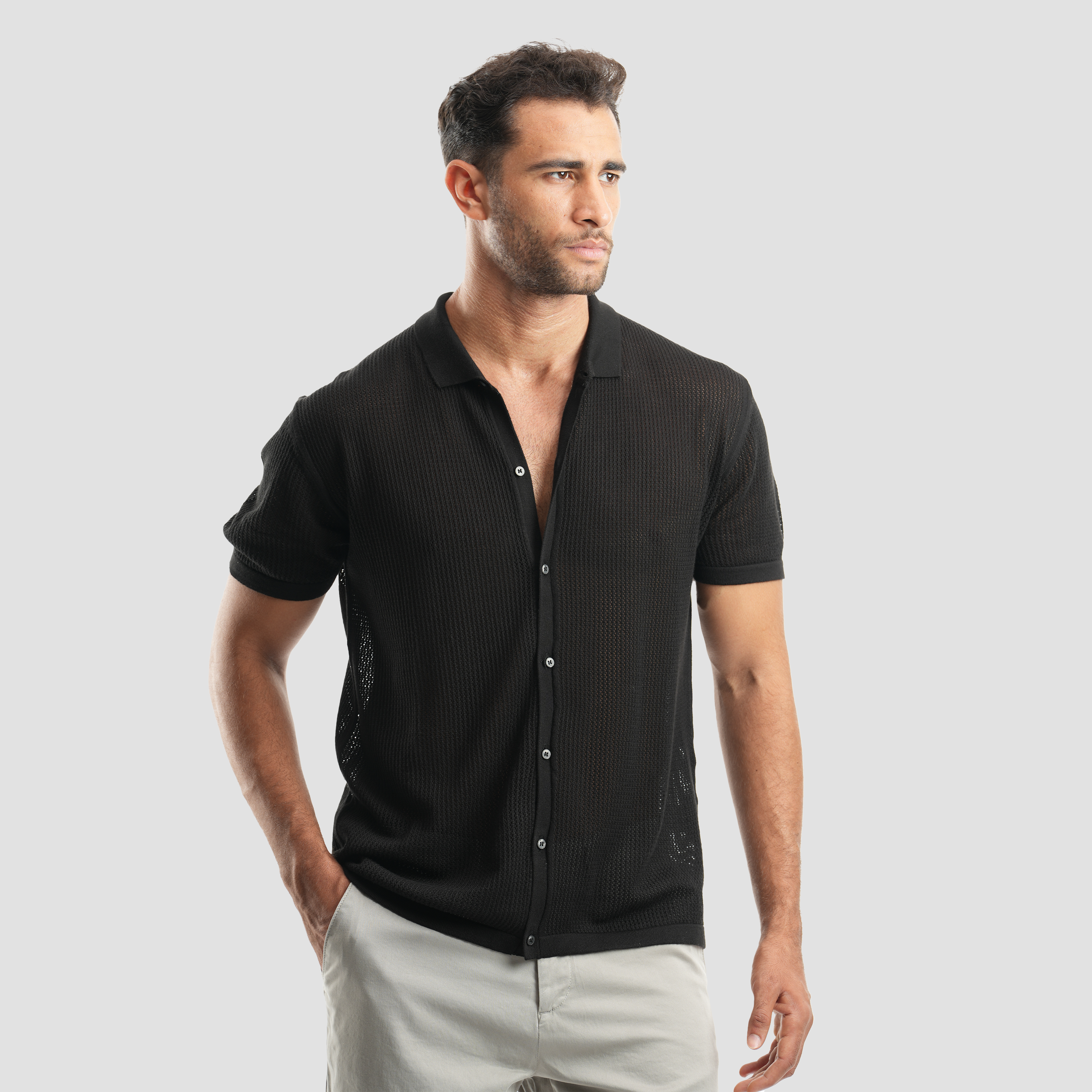 Black short sleeve polo-MPO138s - Naga Homme