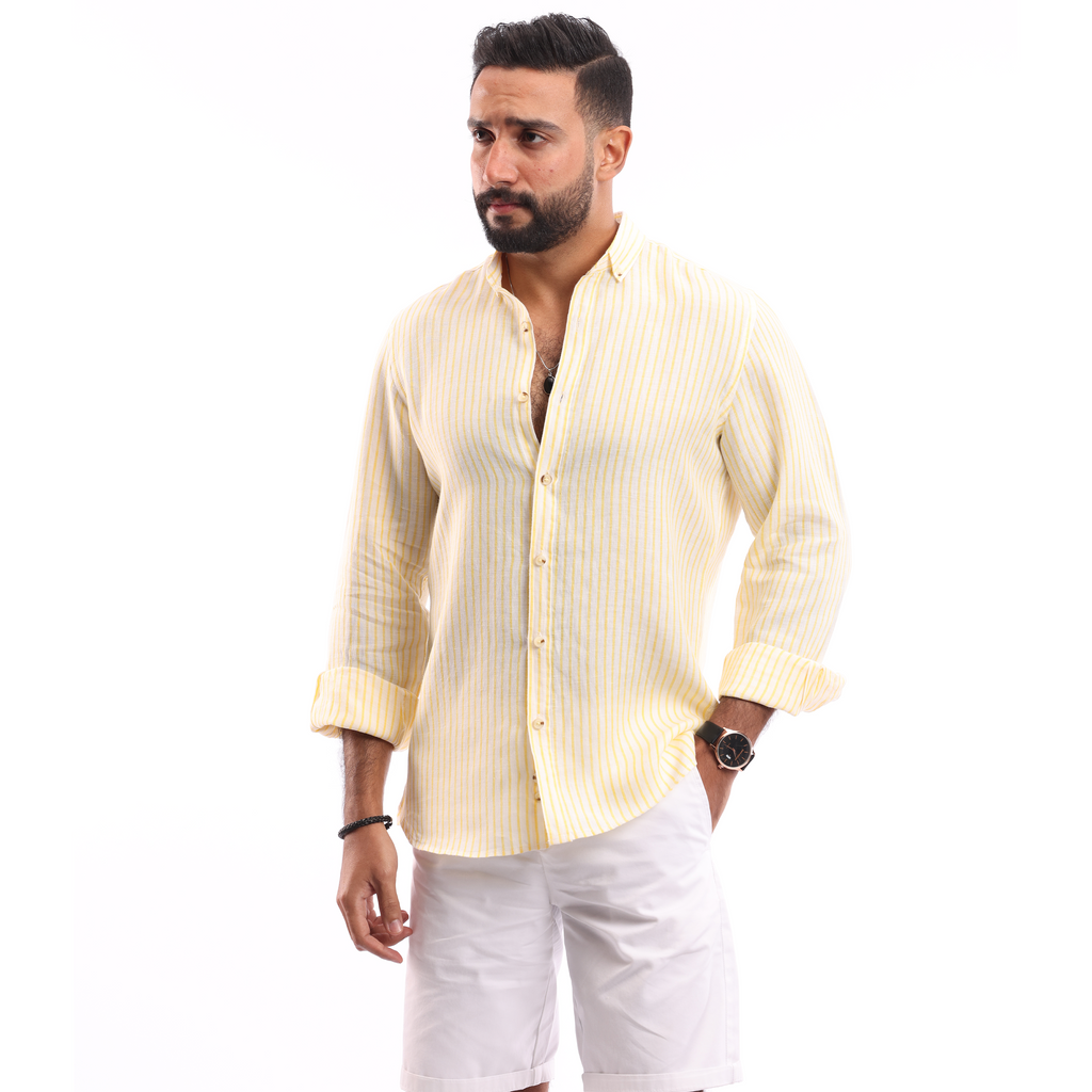 Yellow*White Linen Shirt - MSH644 - nagahomme