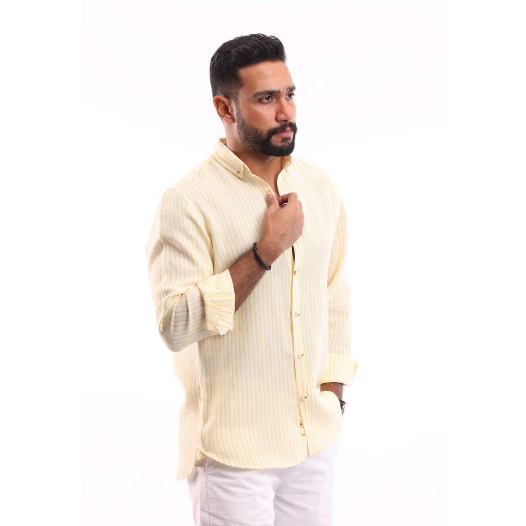 Yellow*White Linen Shirt - MSH644 - nagahomme