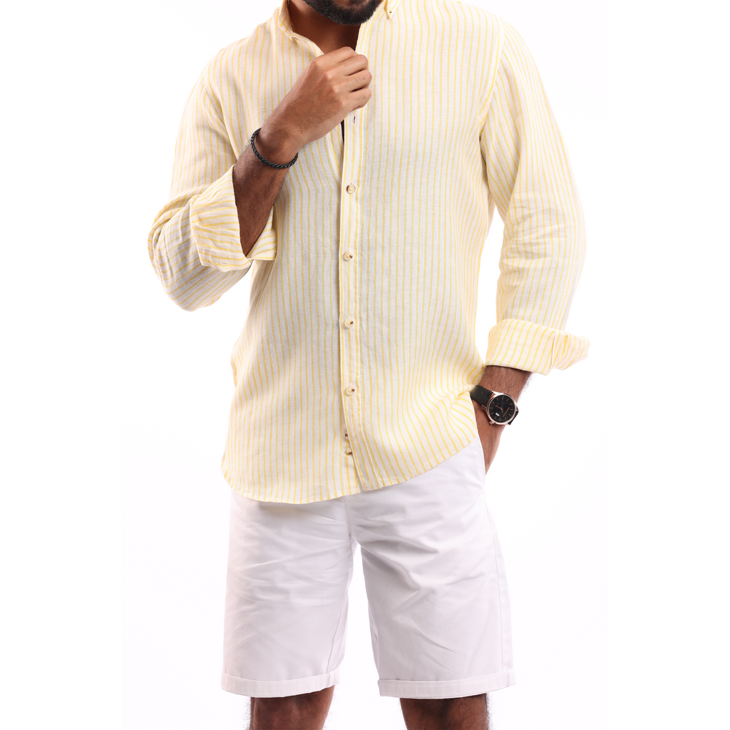 Yellow*White Linen Shirt - MSH644 - nagahomme