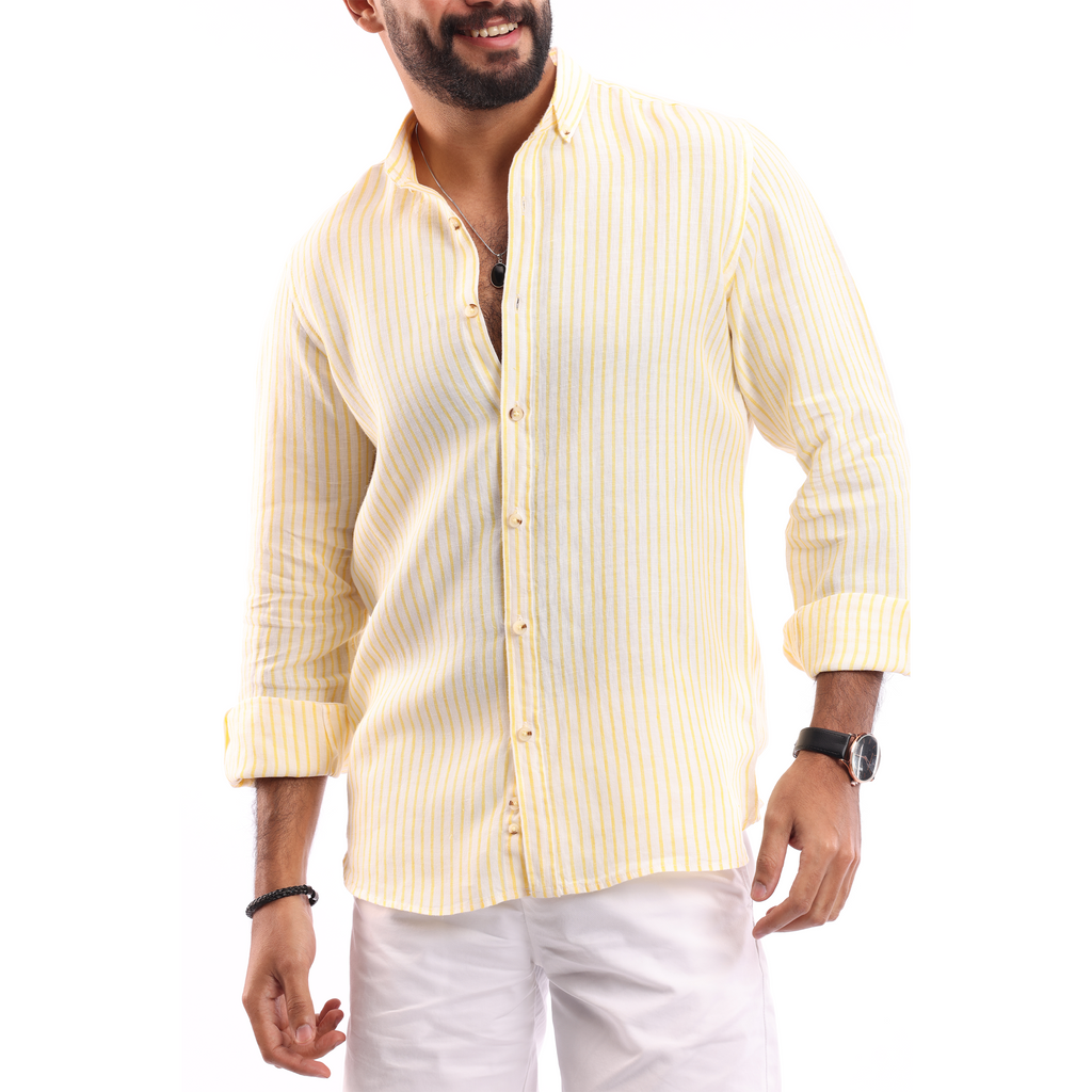 Yellow*White Linen Shirt - MSH644 - nagahomme