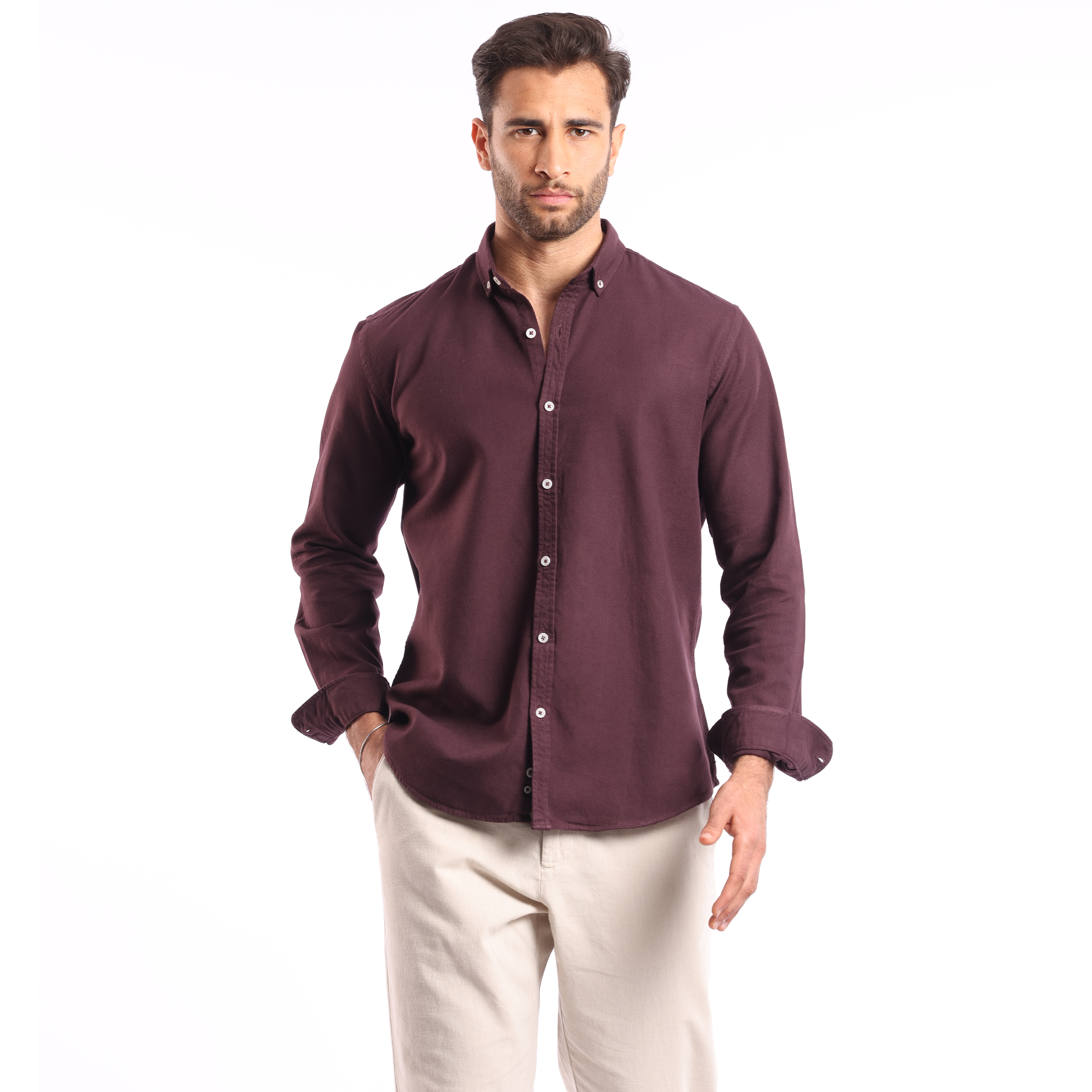 Burgandi Oxford Strip Shirt - MSH776 - nagahomme