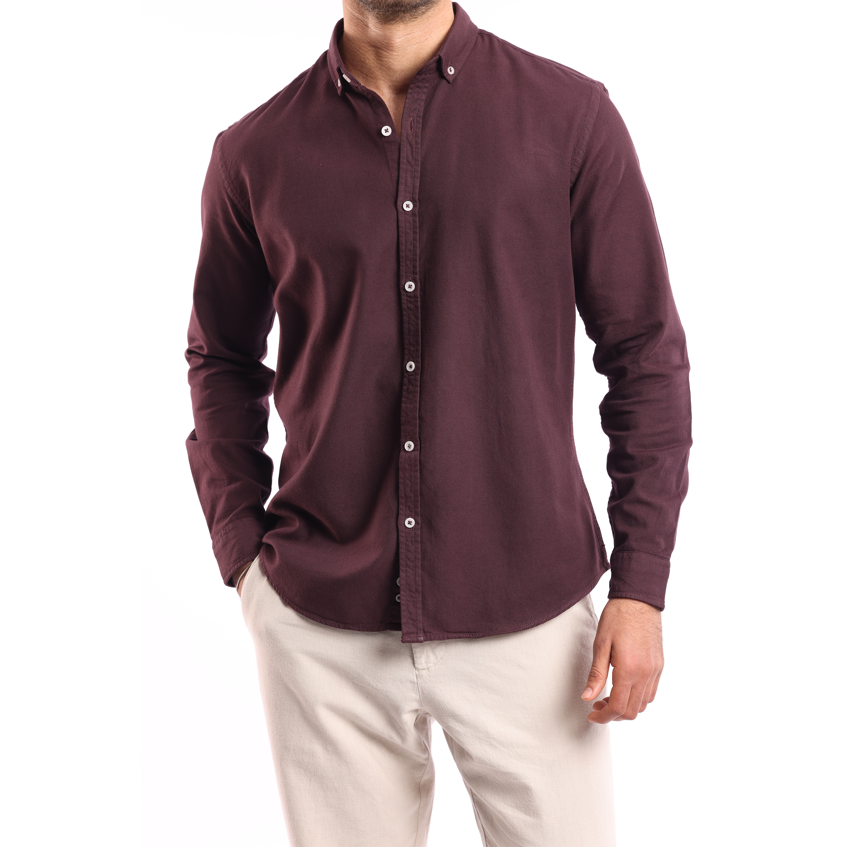 Burgandi Oxford Strip Shirt - MSH776 - nagahomme