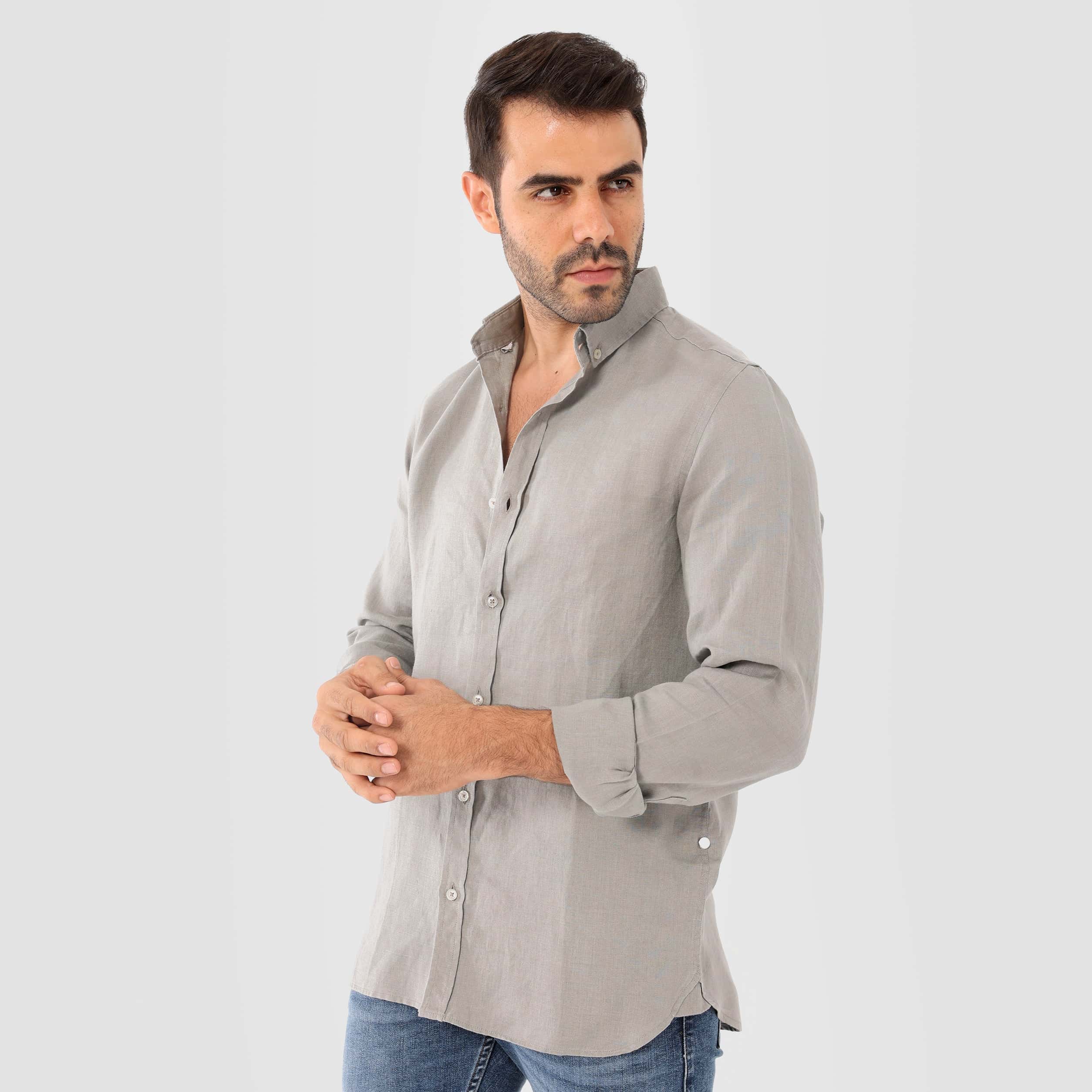 قميص كتان بيج Secondary image