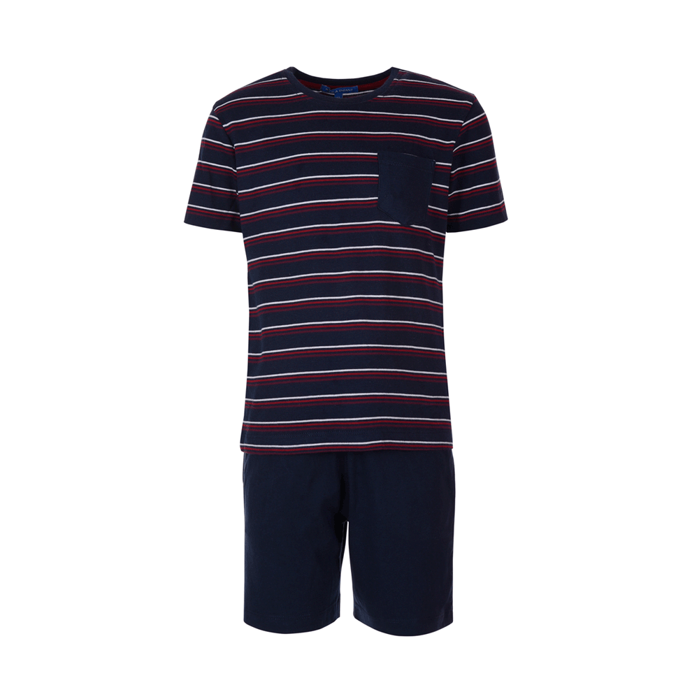 Boys Stripped with Pocket  Top & Solid Short Pajamas(20)