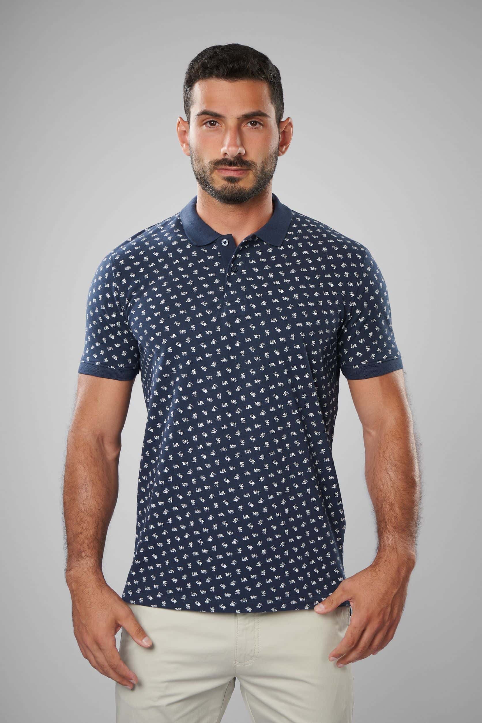 Printed Short Sleeves With Contrast Collar Polo(11) - nagahomme Main image