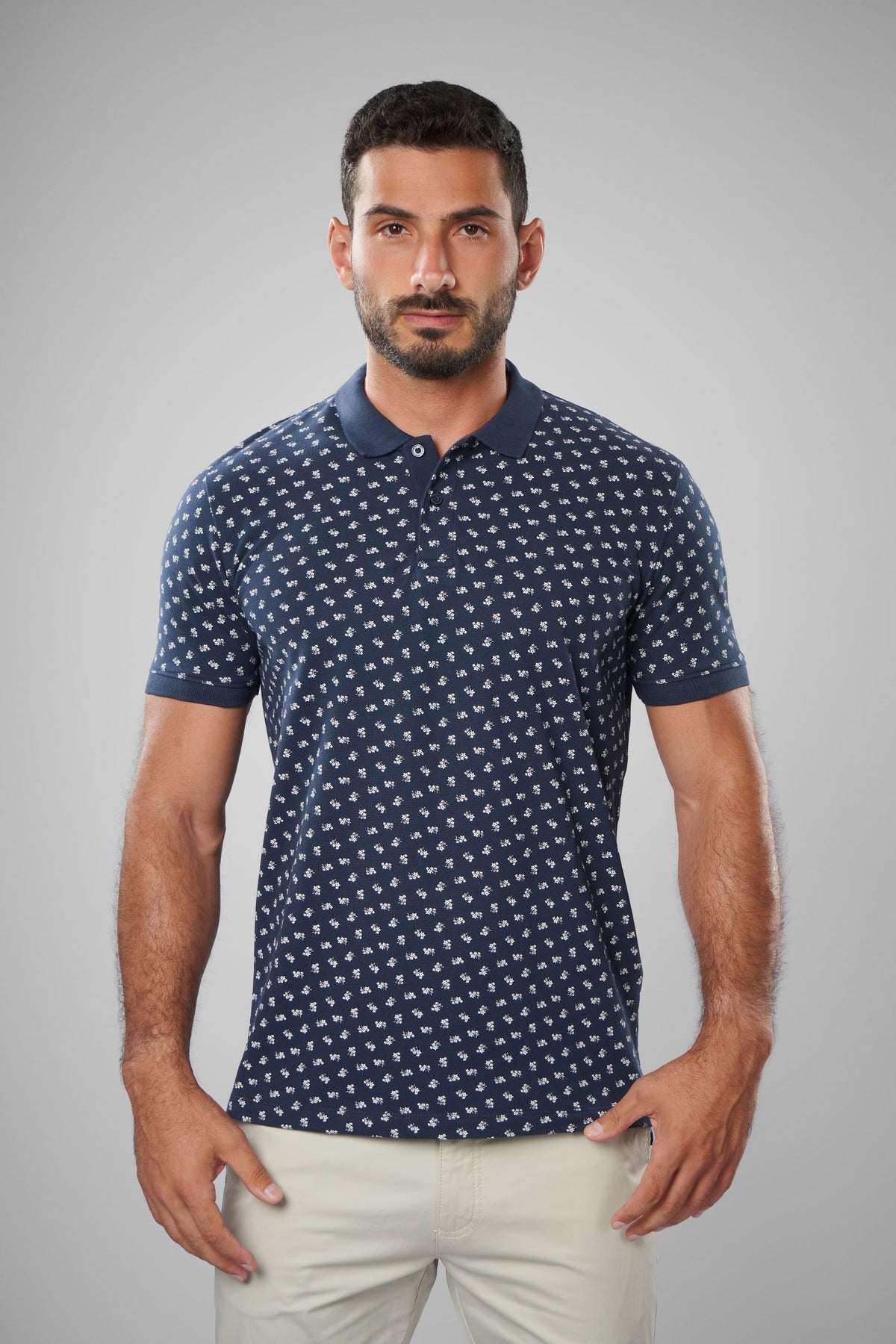Printed Short Sleeves With Contrast Collar Polo(11)