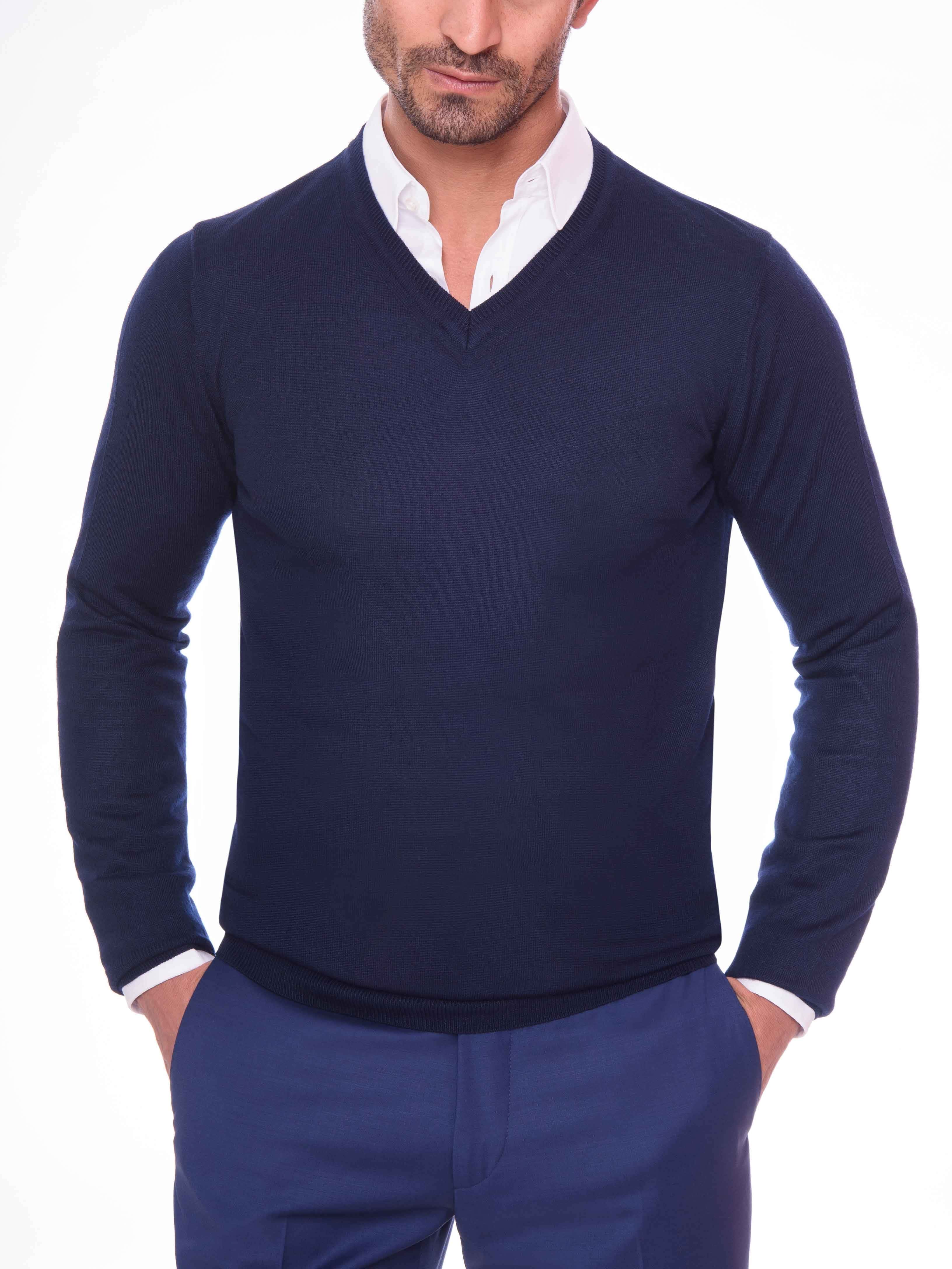 Navy Blue V-Neck Pullover(05) - nagahomme