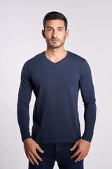 Navy Long Sleeves Basic T-shirt(48) - nagahomme