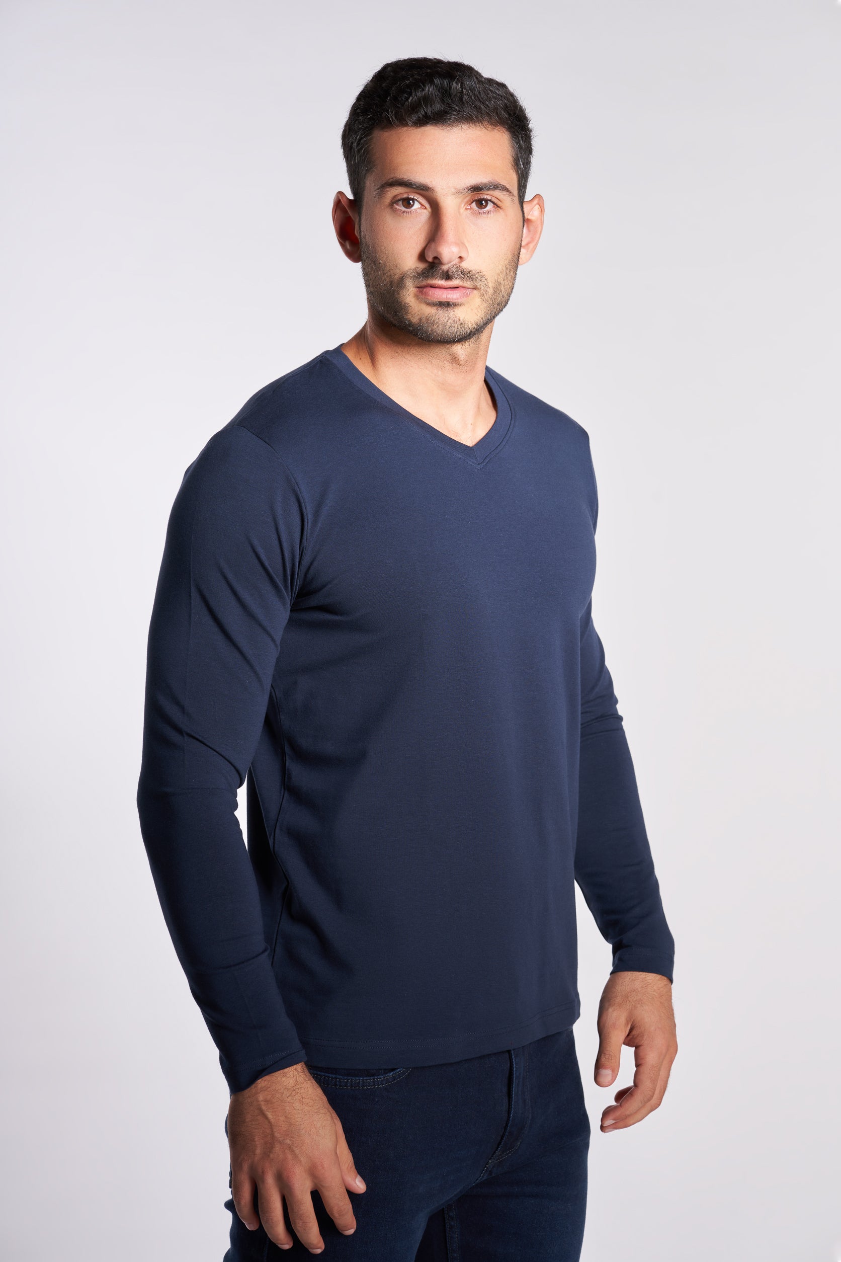 Navy Long Sleeves Basic T-shirt(48)