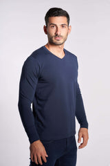 Navy Long Sleeves Basic T-shirt(48) - nagahomme