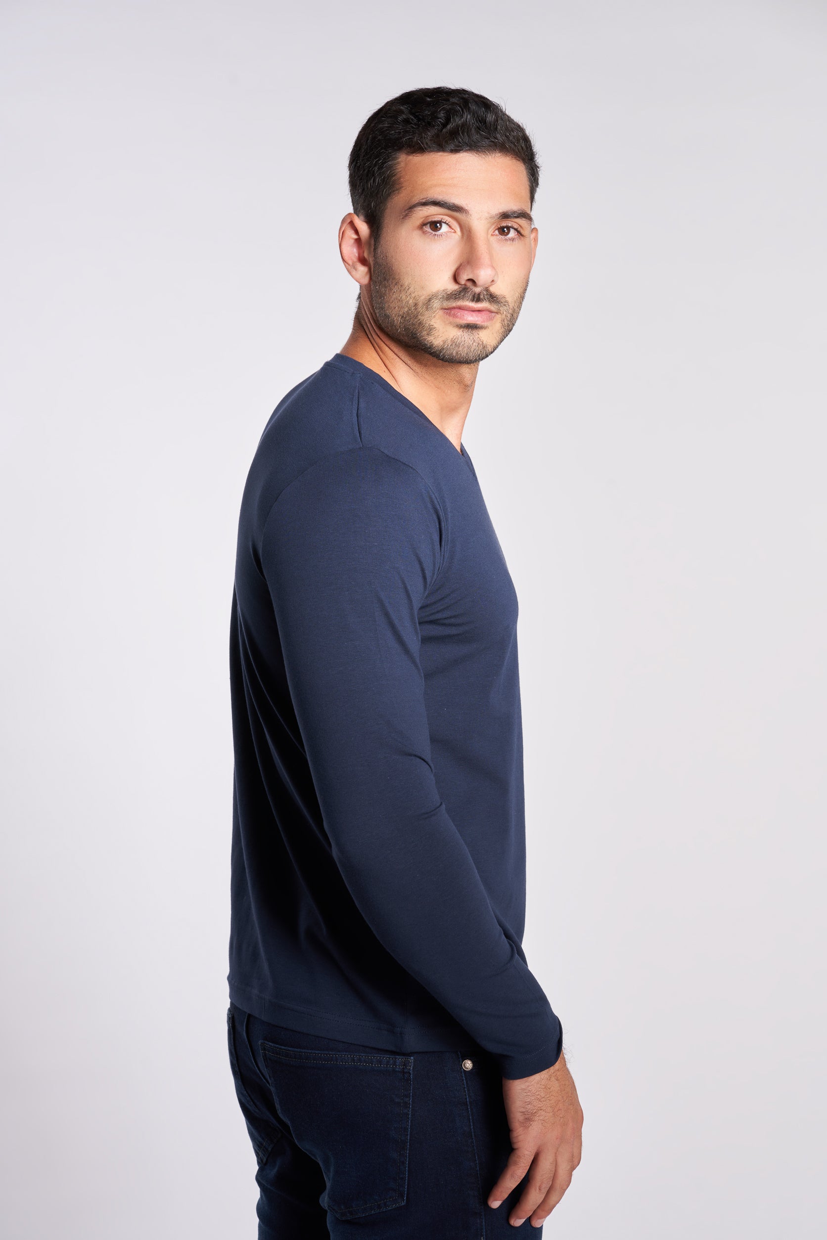 Navy Long Sleeves Basic T-shirt(48)