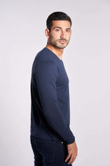 Navy Long Sleeves Basic T-shirt(48) - nagahomme
