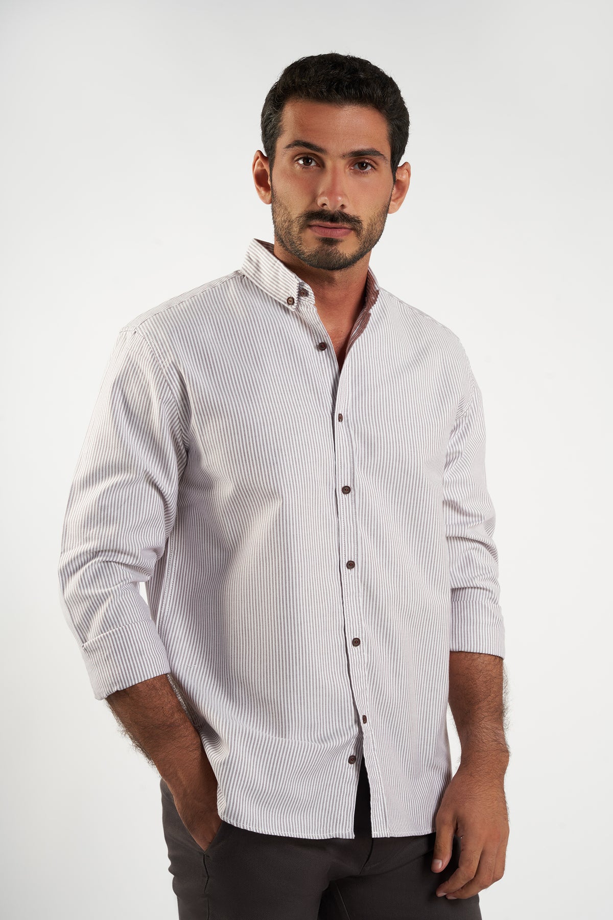 White Brown Oxford Strip Shirt(571)