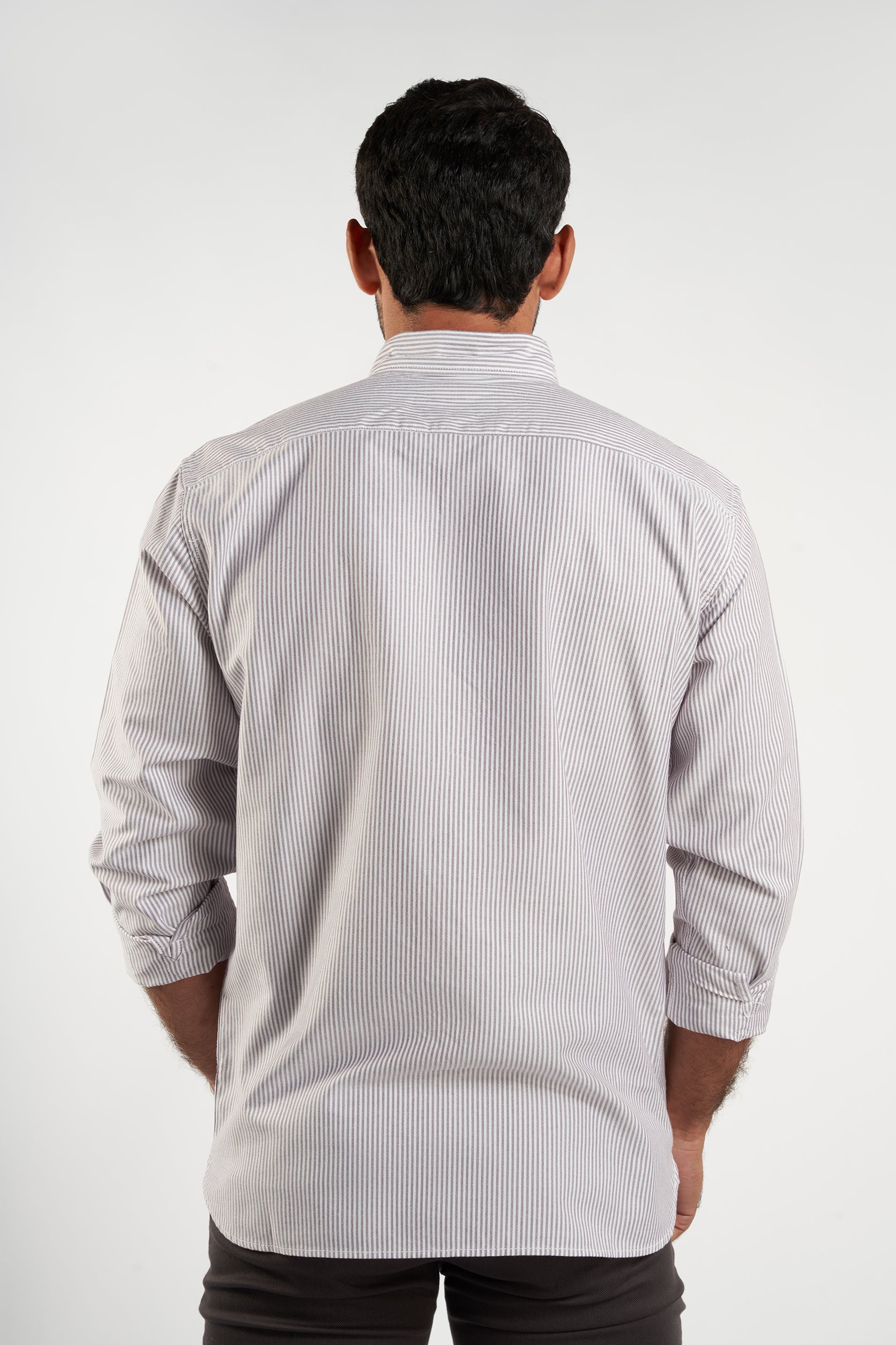 White Brown Oxford Strip Shirt(571)