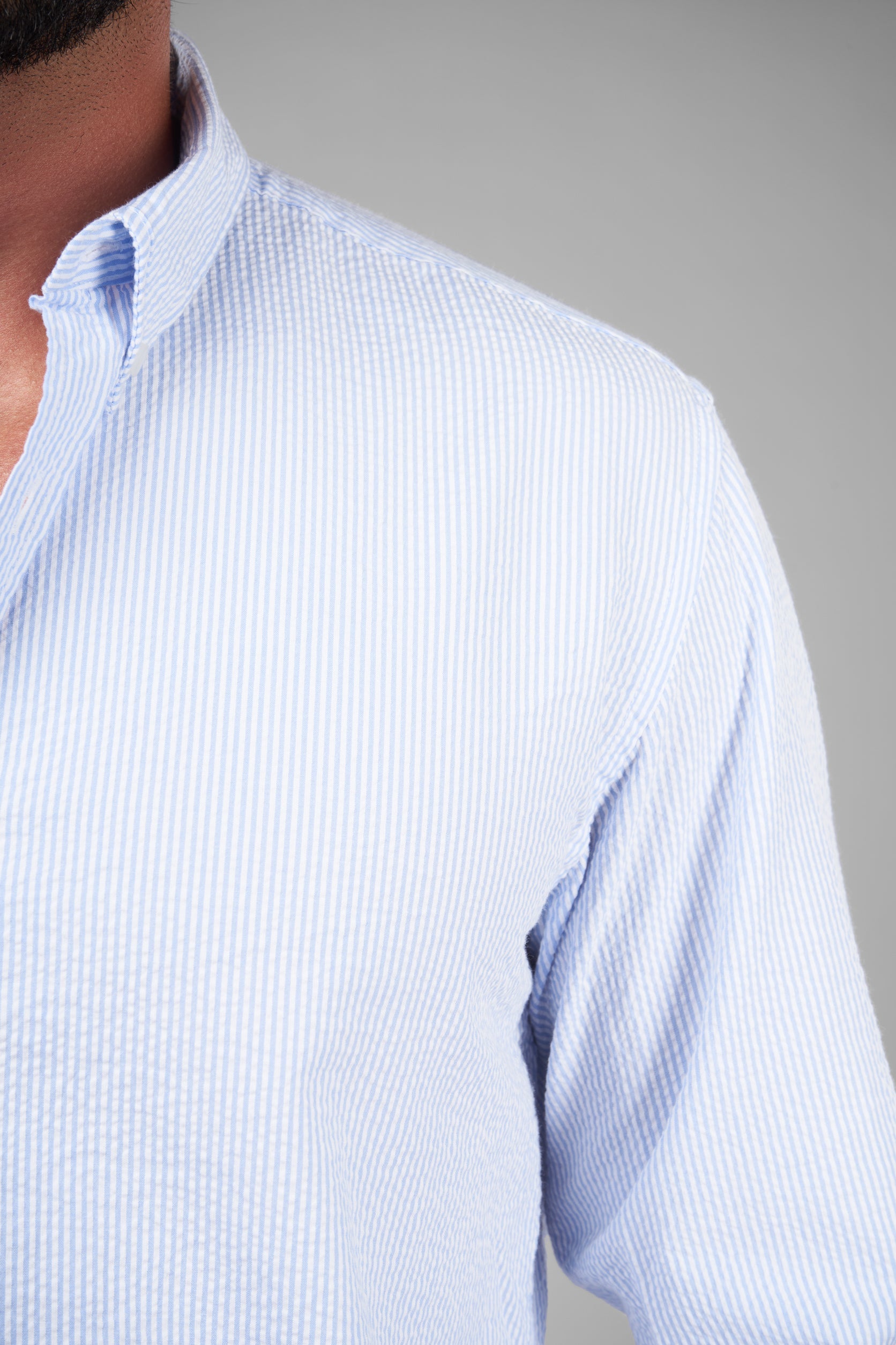 Striped Light Blue Long Sleeve Shirt(629-630)
