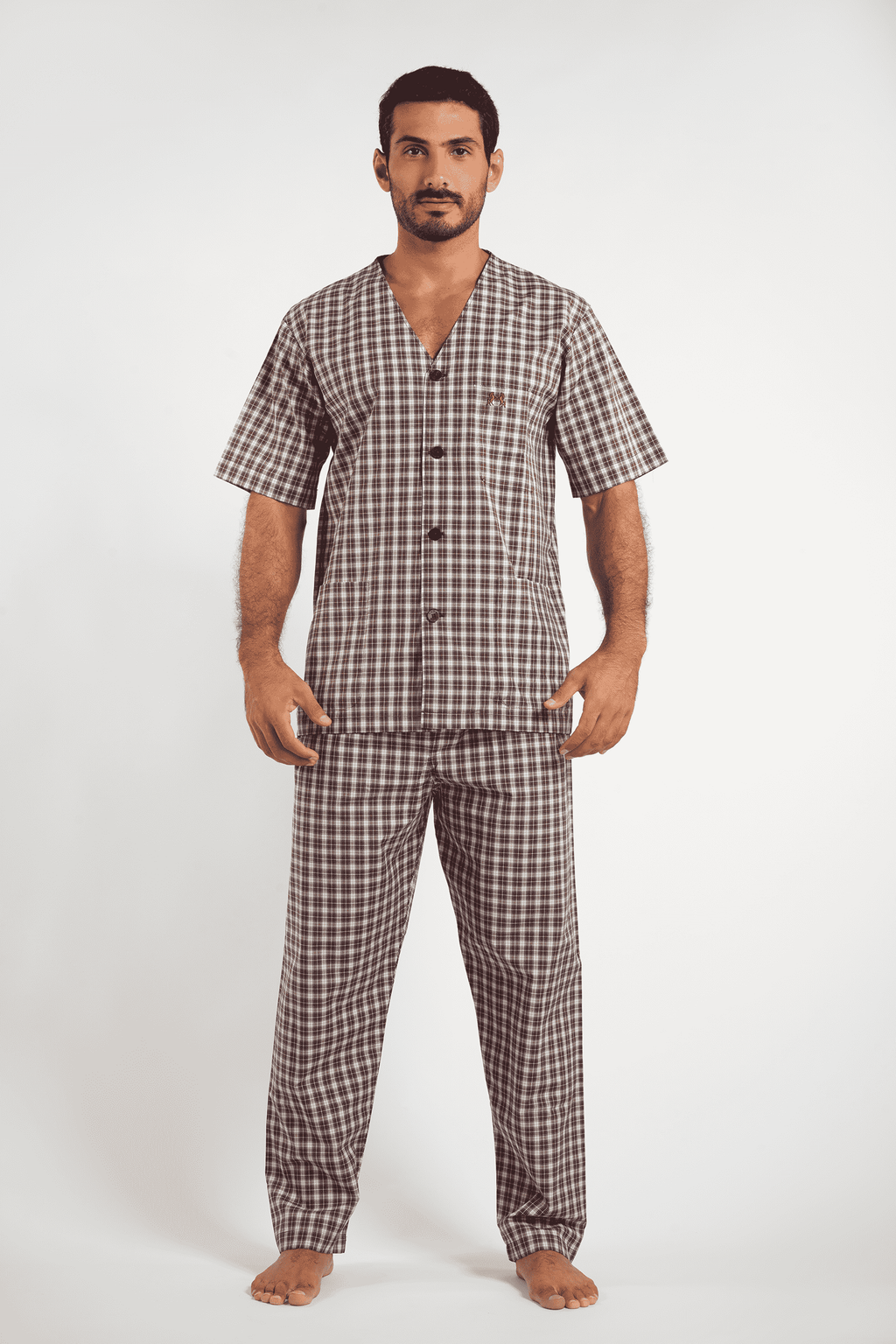 Brown Classic Pajamas 2 Pieces-(66) - nagahomme