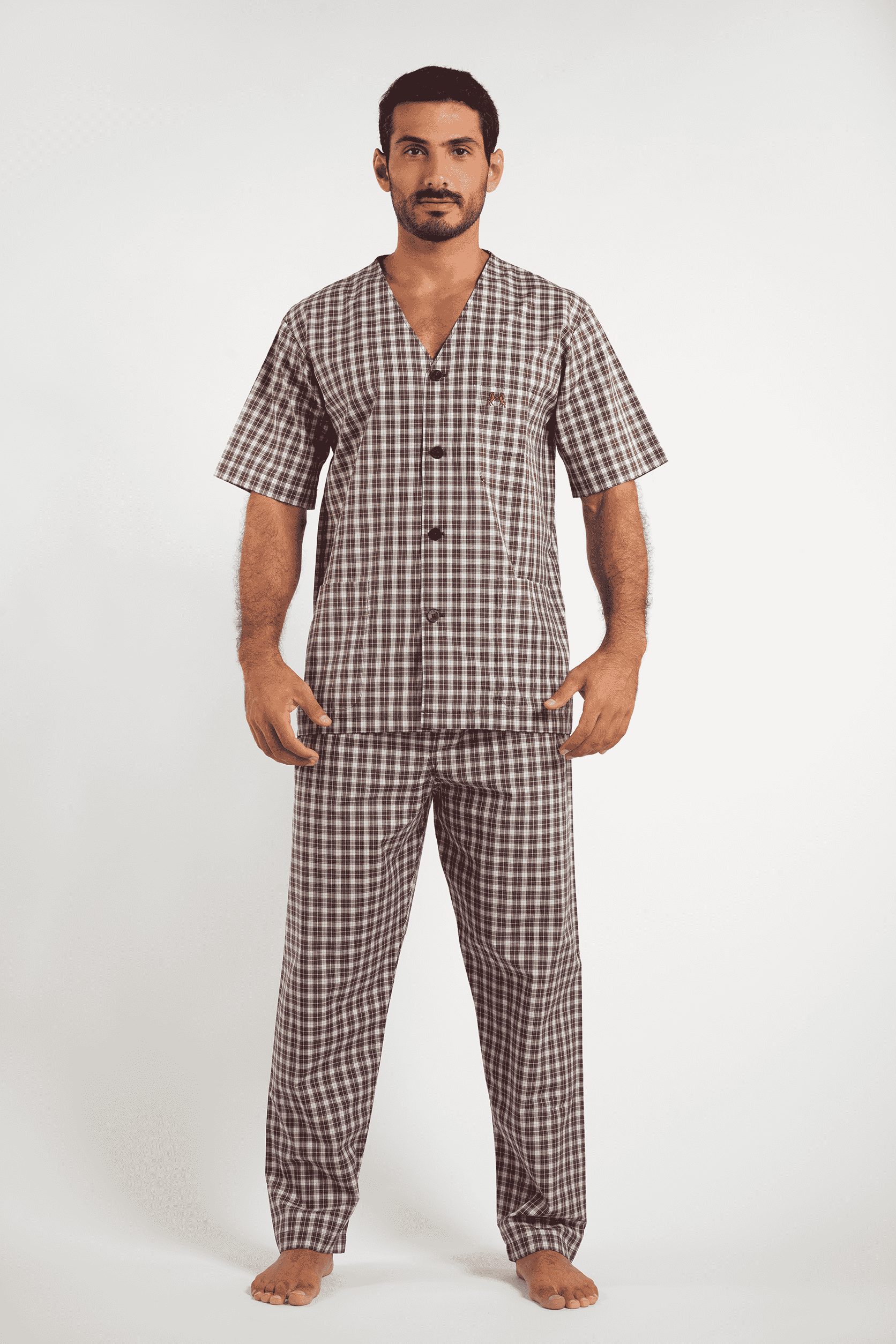 Brown Classic Pajamas 2 Pieces-(66) - nagahomme