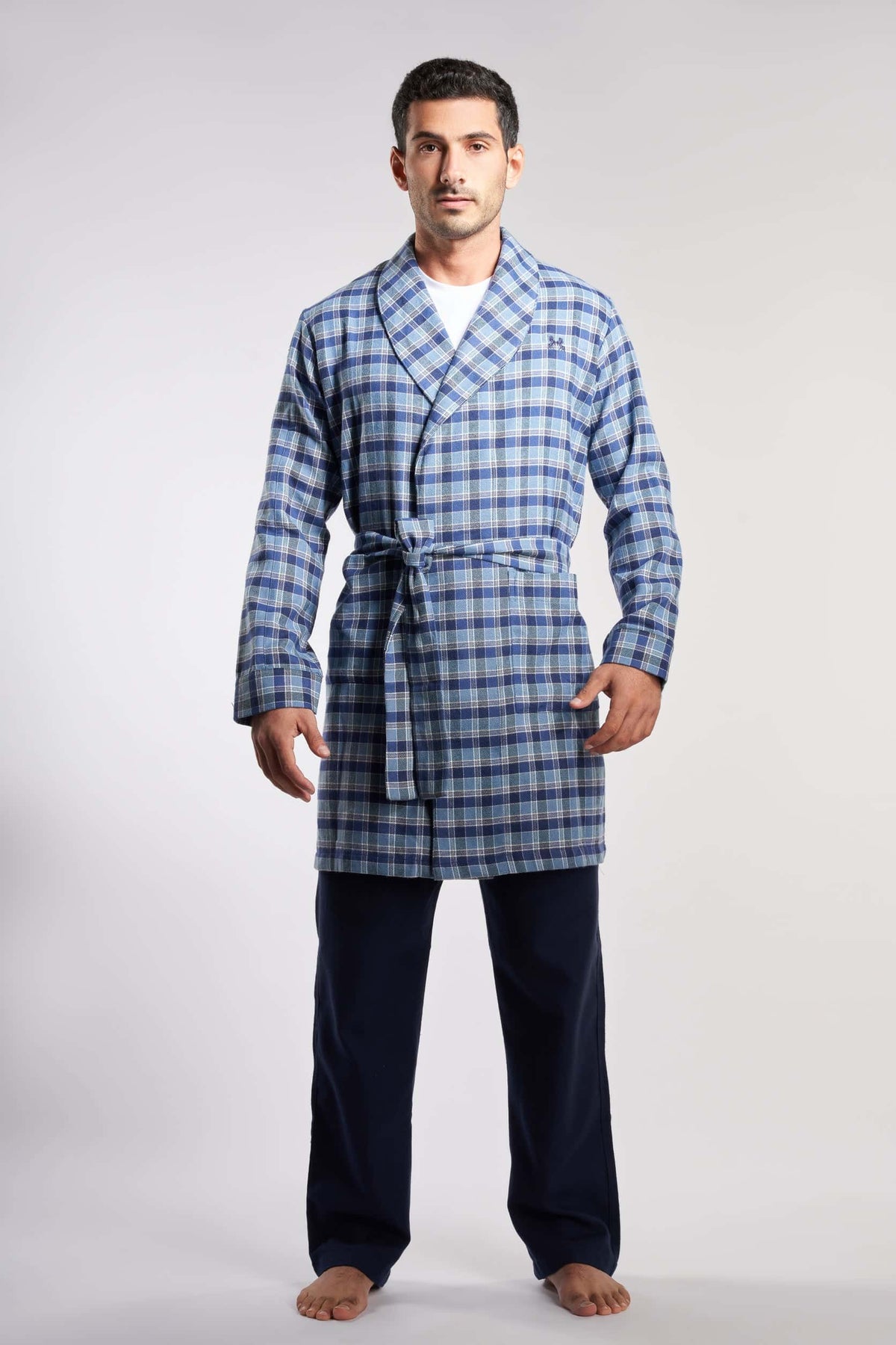 Navy Checks Men Robe(07) - nagahomme Main image