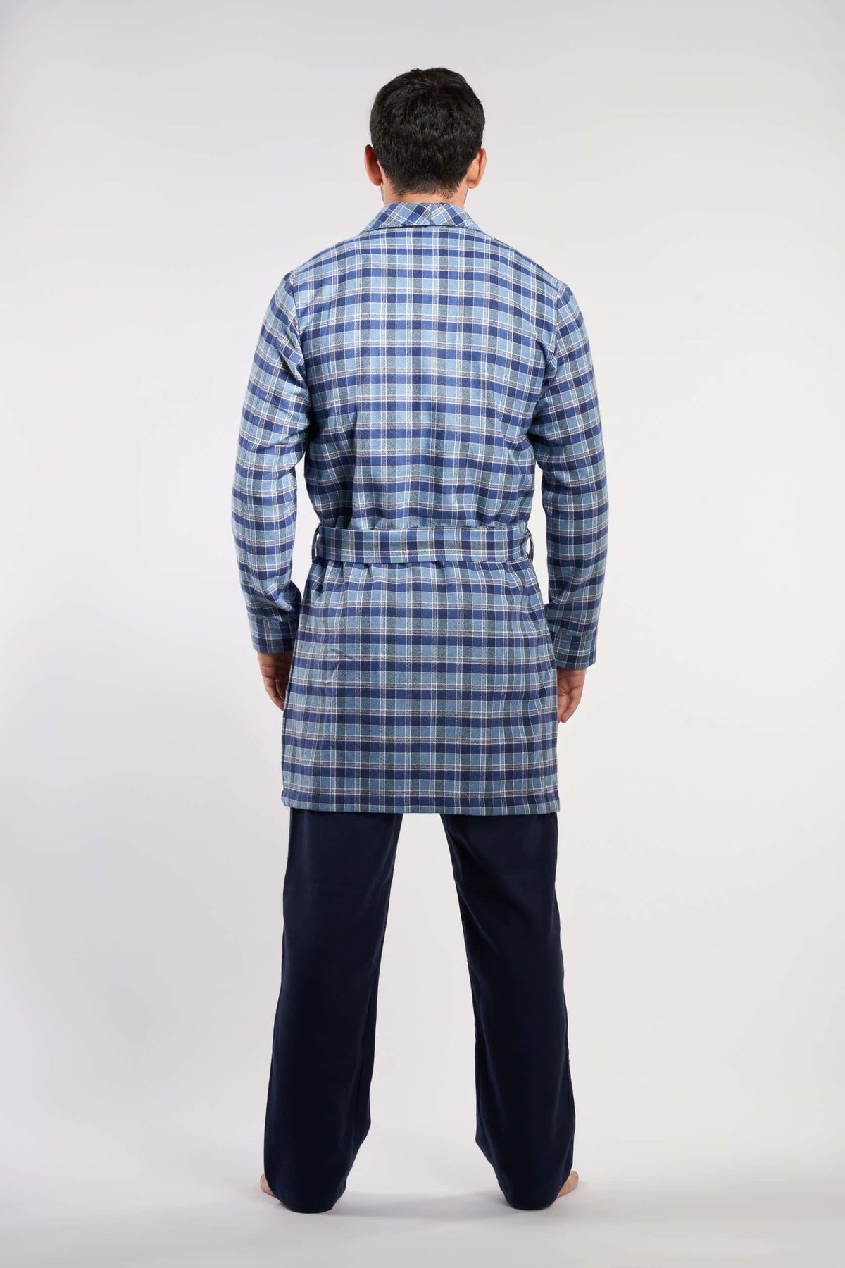 Navy Checks Men Robe(07) - nagahomme