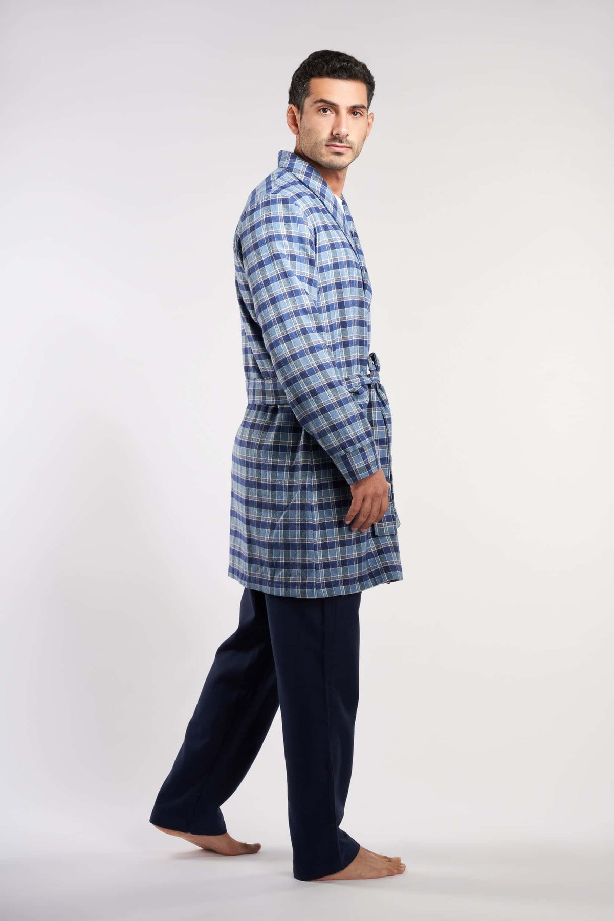 Navy Checks Men Robe(07) - nagahomme