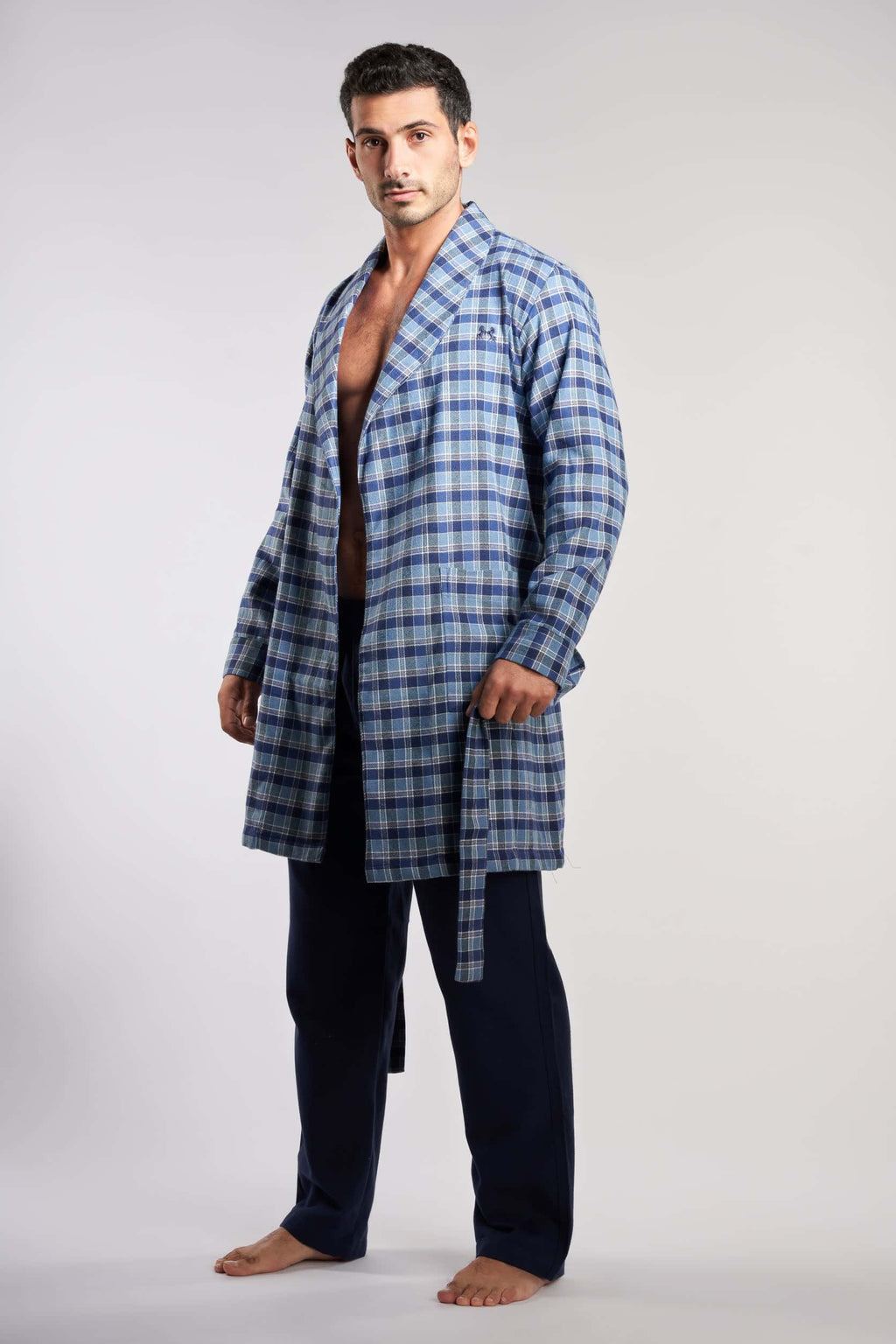 Navy Checks Men Robe(07) - nagahomme